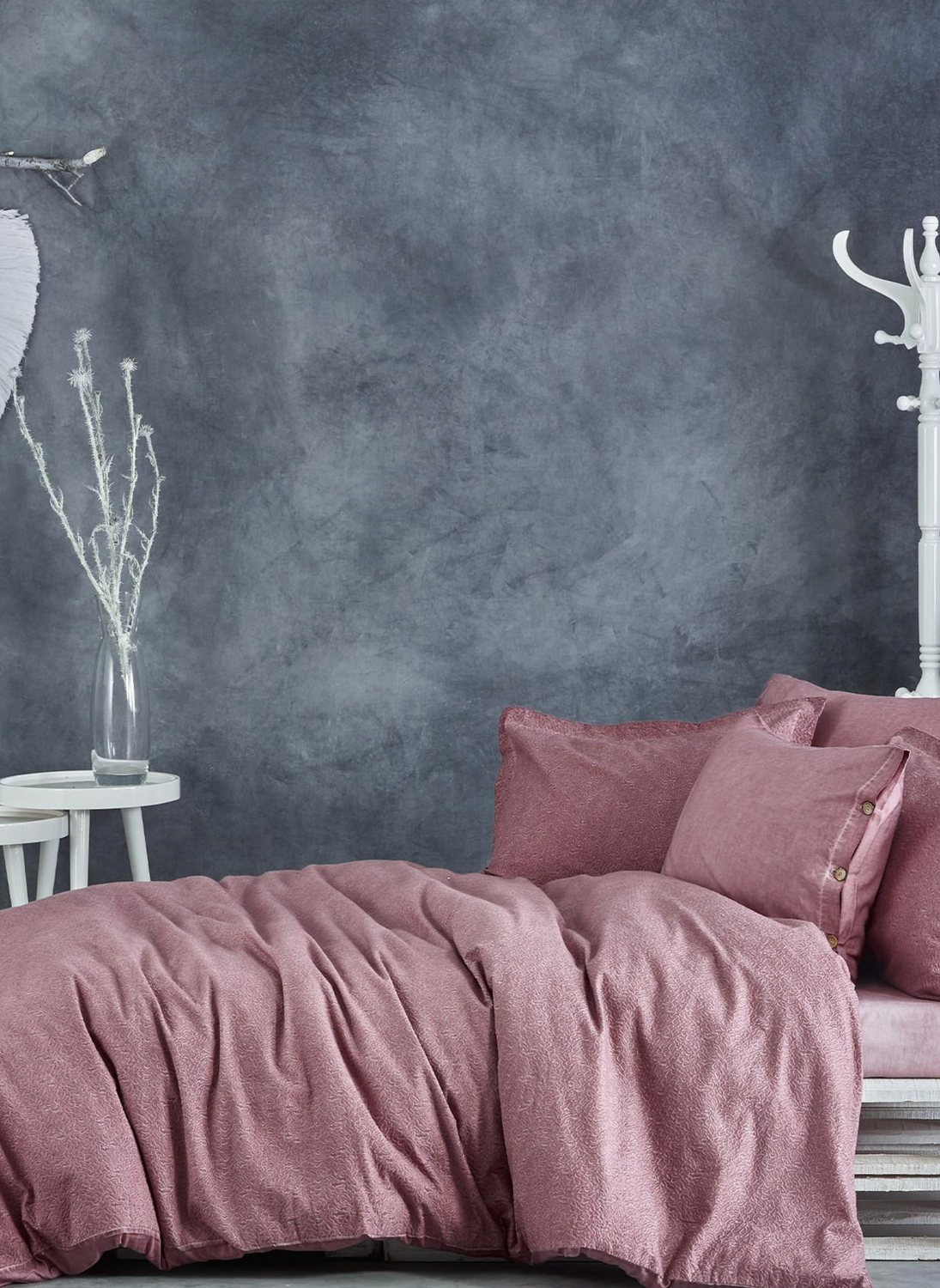 Ecocotton Larren Duvet Cover Set 100% Organic Cotton Satin Brocaded Powder 240x220 Cm