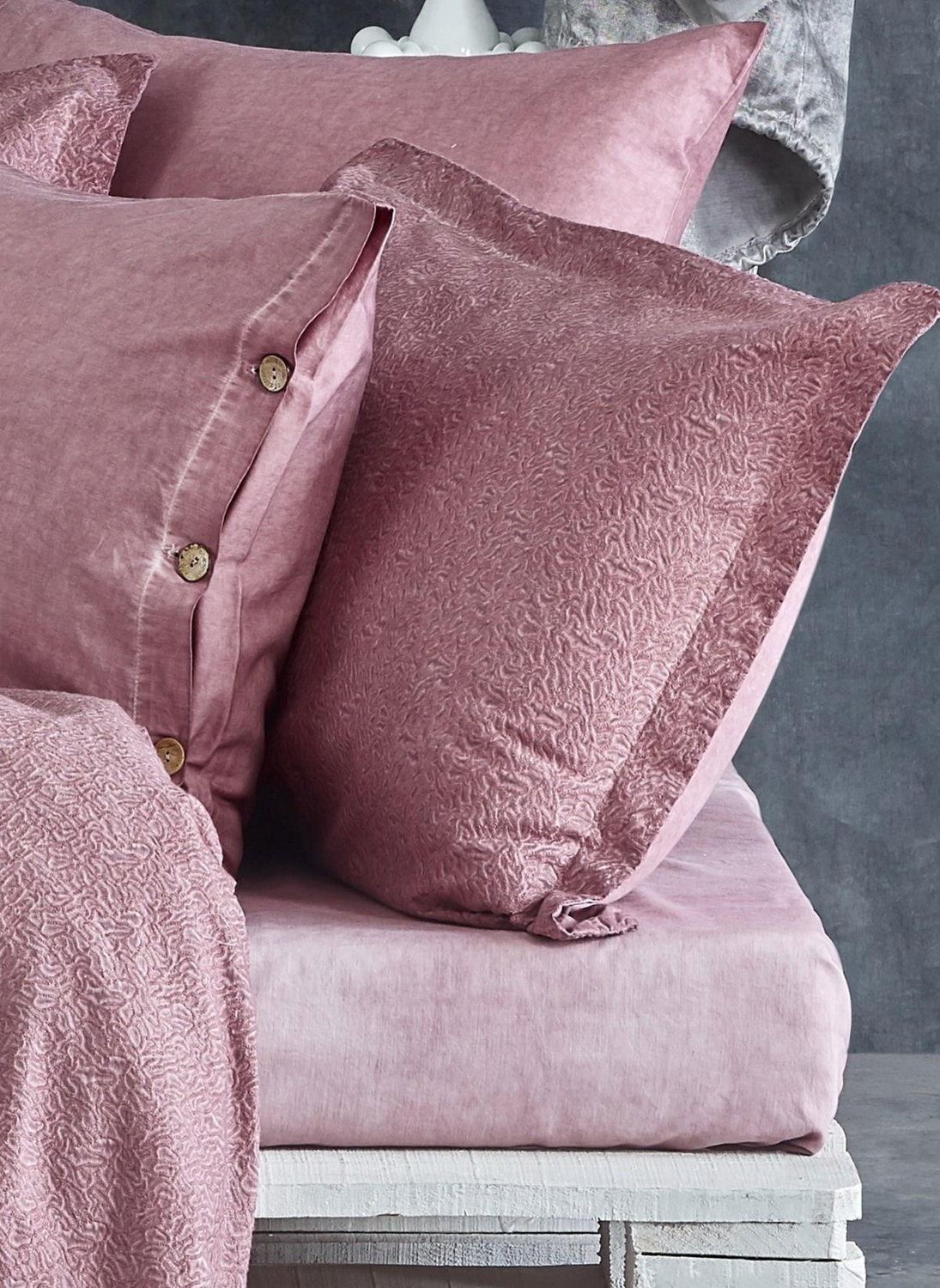 Ecocotton Larren Duvet Cover Set 100% Organic Cotton Satin Brocaded Powder 240x220 Cm