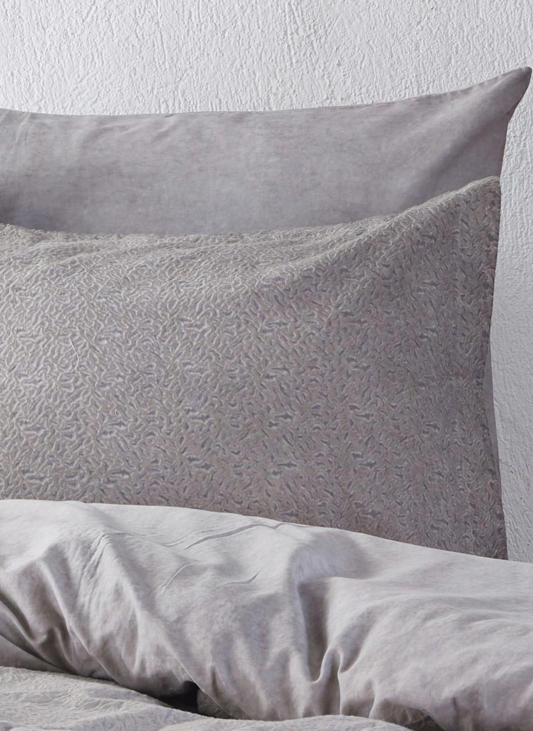 Ecocotton Larren Duvet Cover Set 100% Organic Cotton Satin Brocaded Gray 240x220 Cm