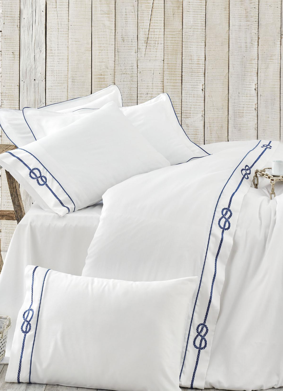 Ecocotton Route Duvet Cover Set 100% Organic Cotton Satin Embroidered White 240x220 Cm