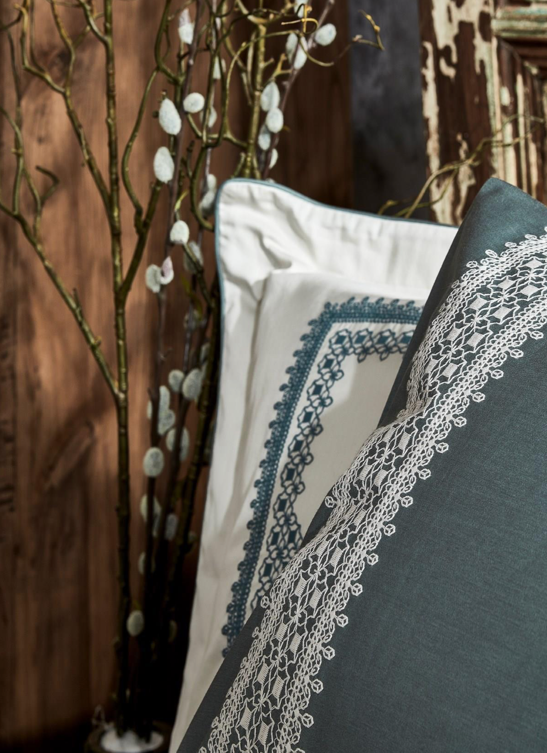 Ecocotton Belis Duvet Cover Set 100% Organic Cotton Satin Embroidered Green 240x220 Cm