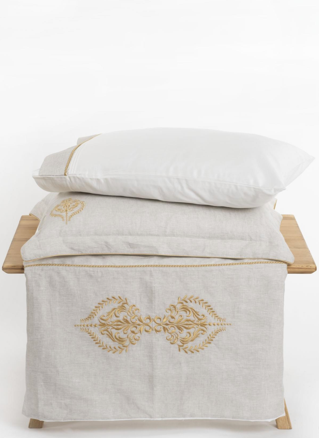 Ecocotton Hanzade Duvet Cover Set 100% Organic Cotton Satin Linen Embroidered Beige 240x220 Cm