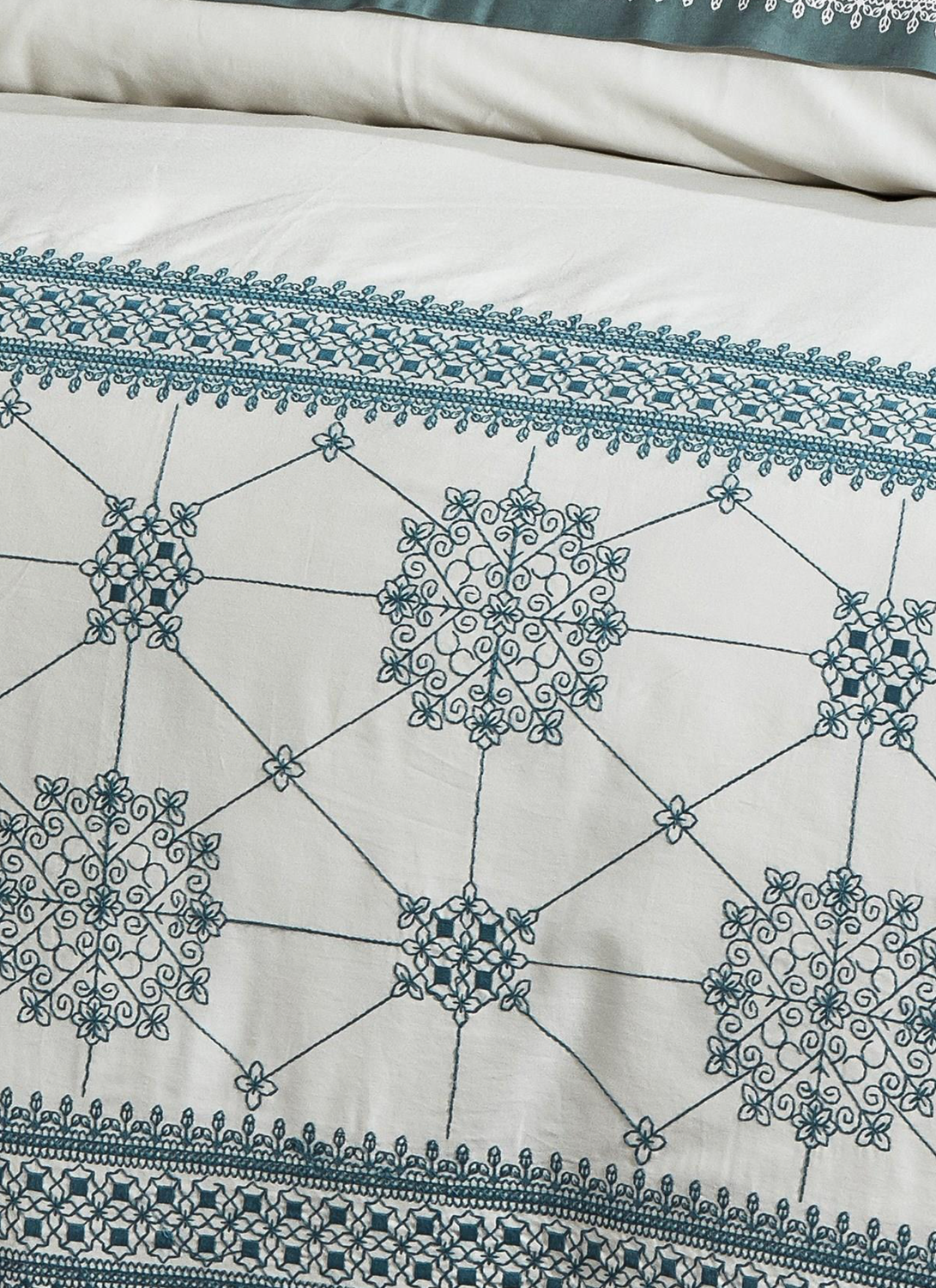 Ecocotton Belis Duvet Cover Set 100% Organic Cotton Satin Embroidered Green 240x220 Cm