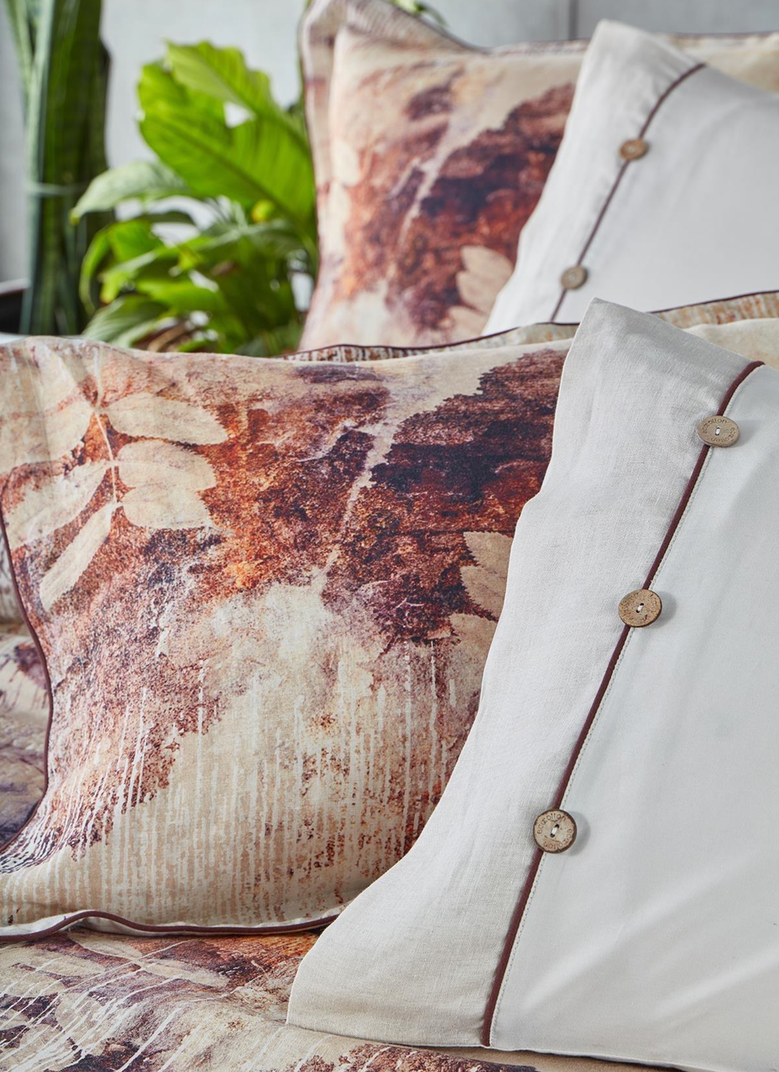 Ecocotton Demre Duvet Cover Set 100% Linen Digitally Printed Beige 240x220 Cm
