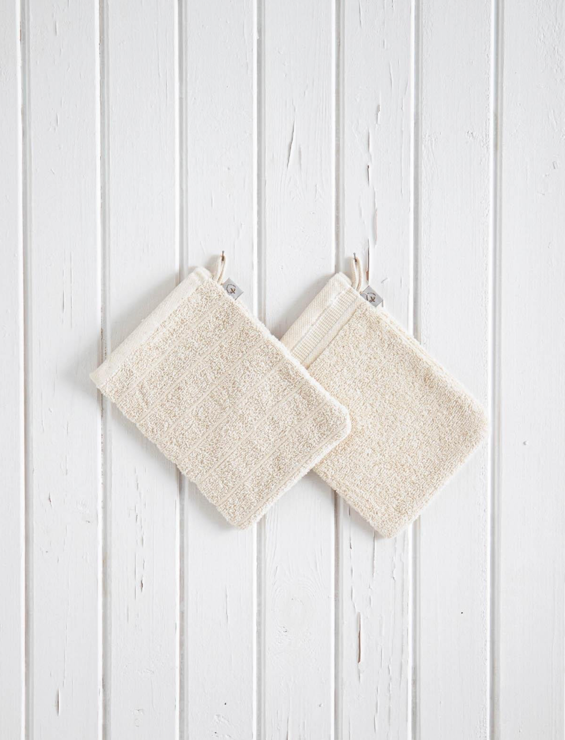 Ecocotton Washcloth 100% Cotton Set of 2 Striped-Close Edge Cream 15x20 cm