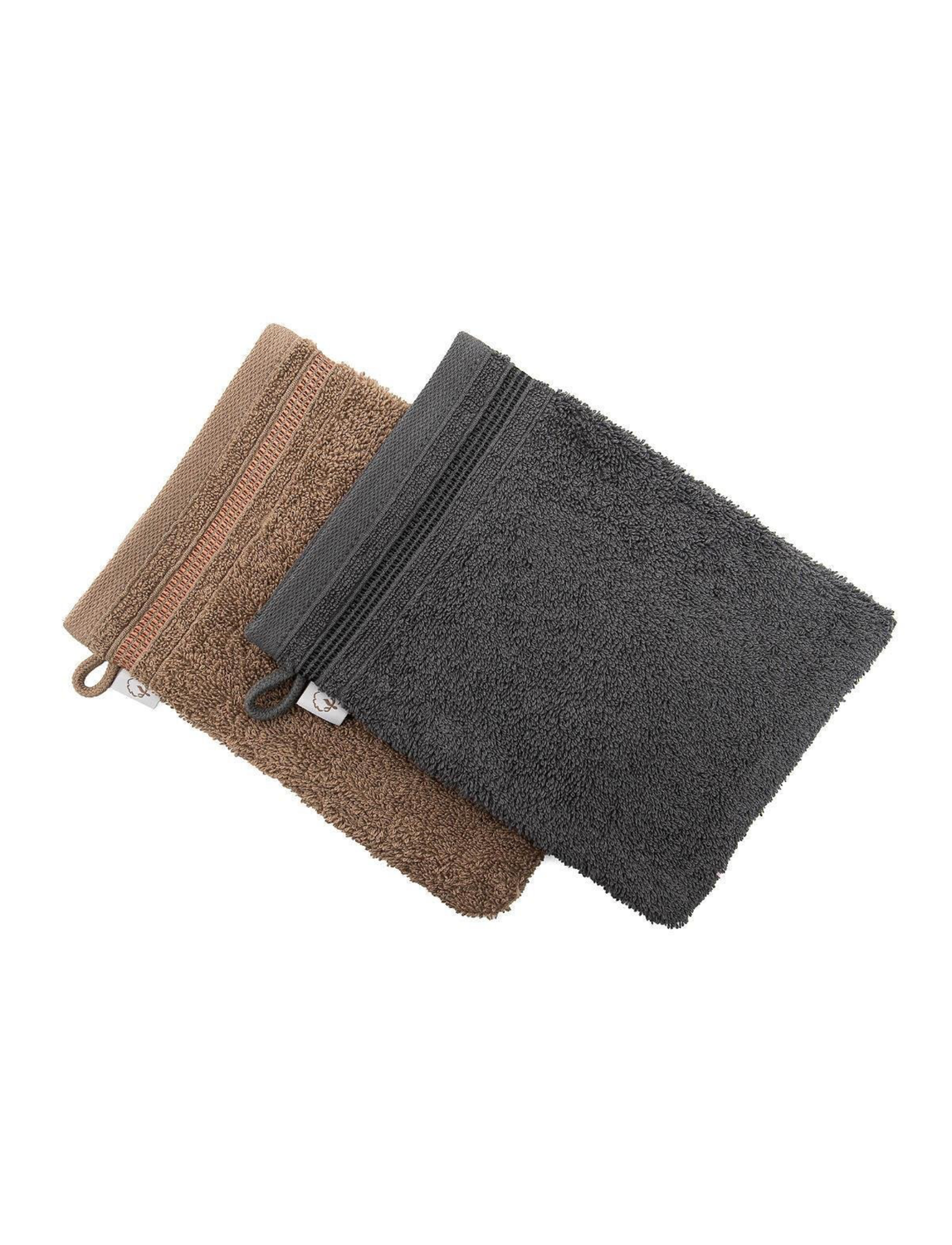 Ecocotton Washcloth 100% Cotton Set of 2 with Flush Border - Anthracite/Dark Beige 15x20cm