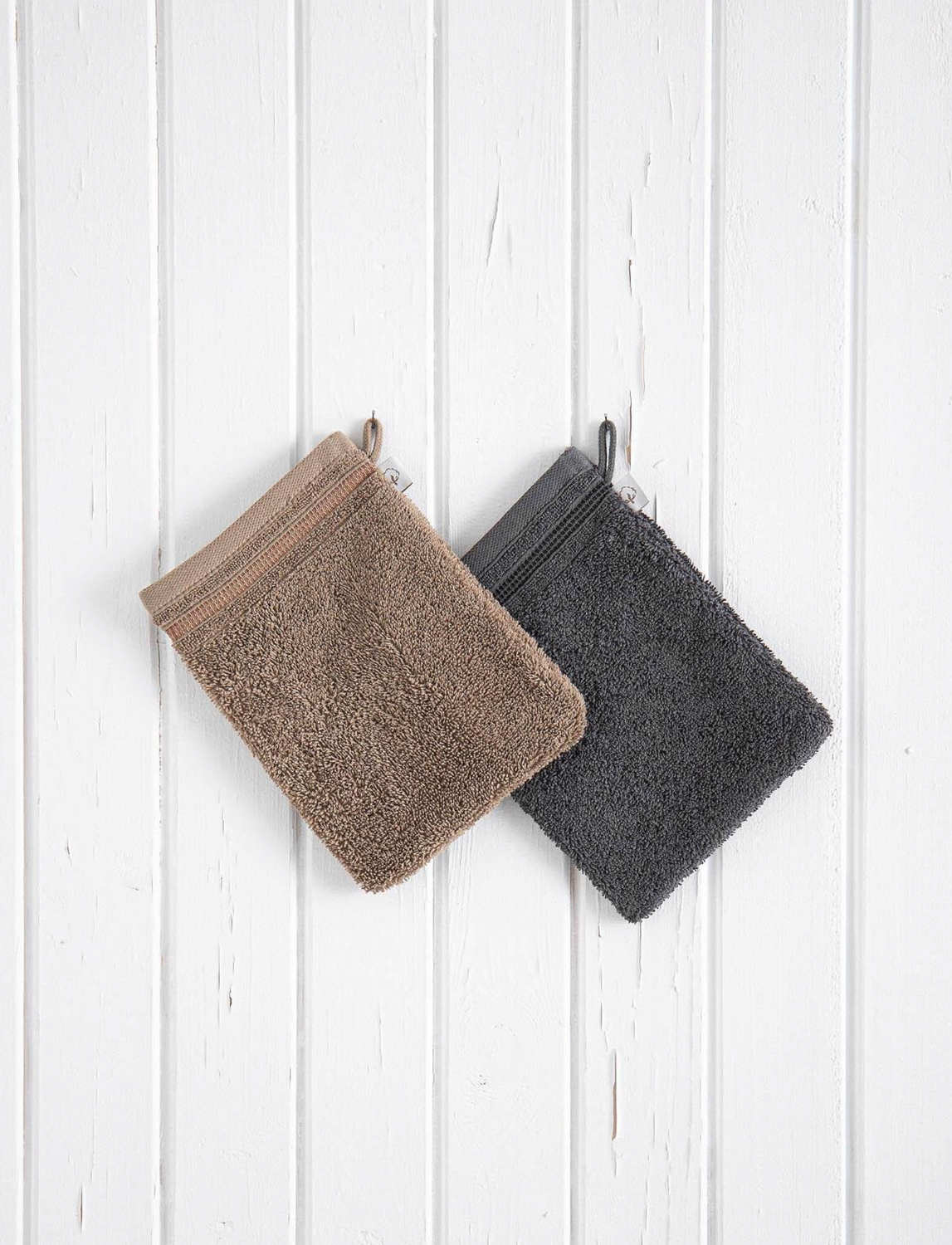 Ecocotton Washcloth 100% Cotton Set of 2 with Flush Border - Anthracite/Dark Beige 15x20cm