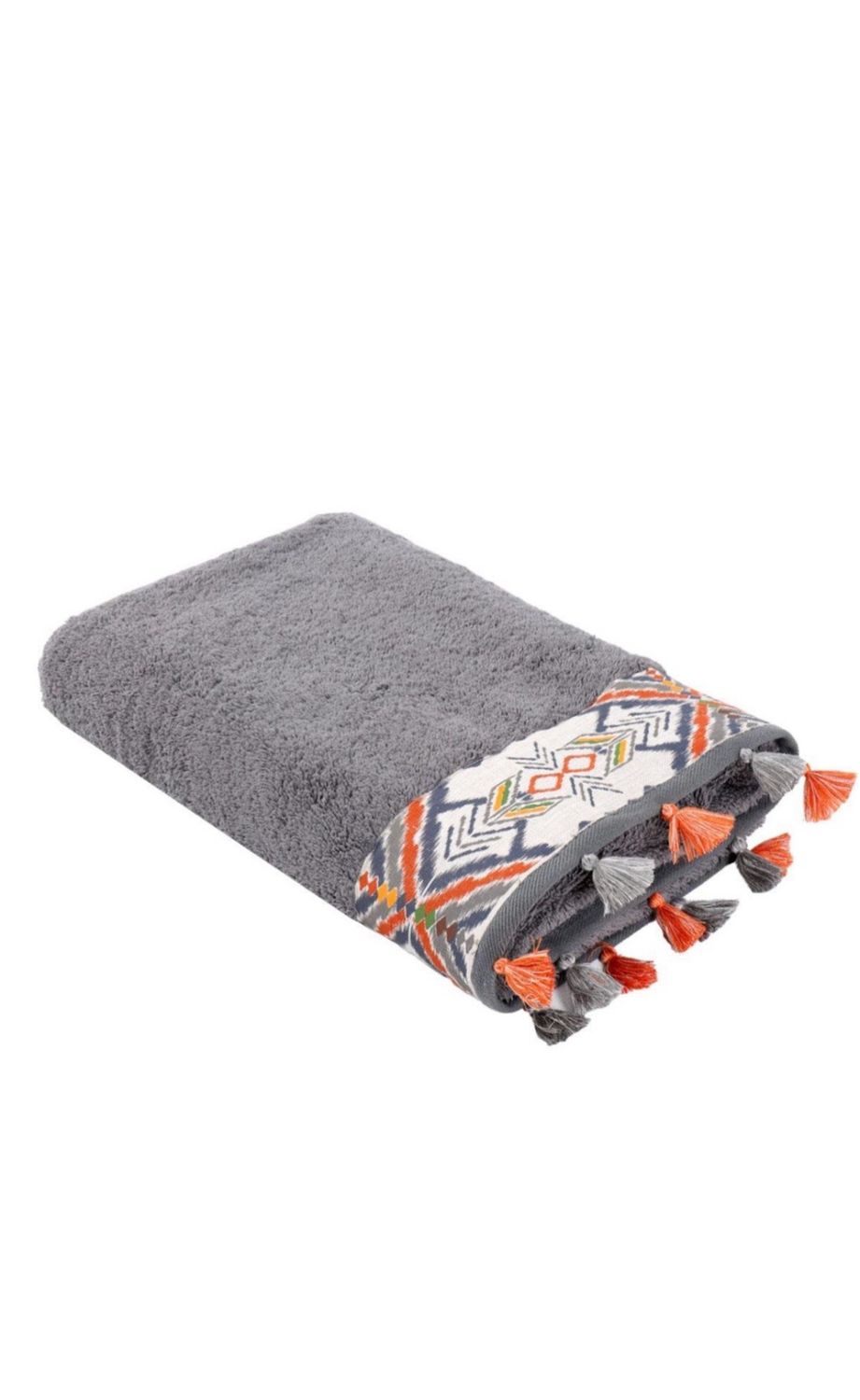 Ecocotton Pamira Handdoek 100% Biologisch Katoen Met kwastjes Bedrukt Antraciet 50x90 cm