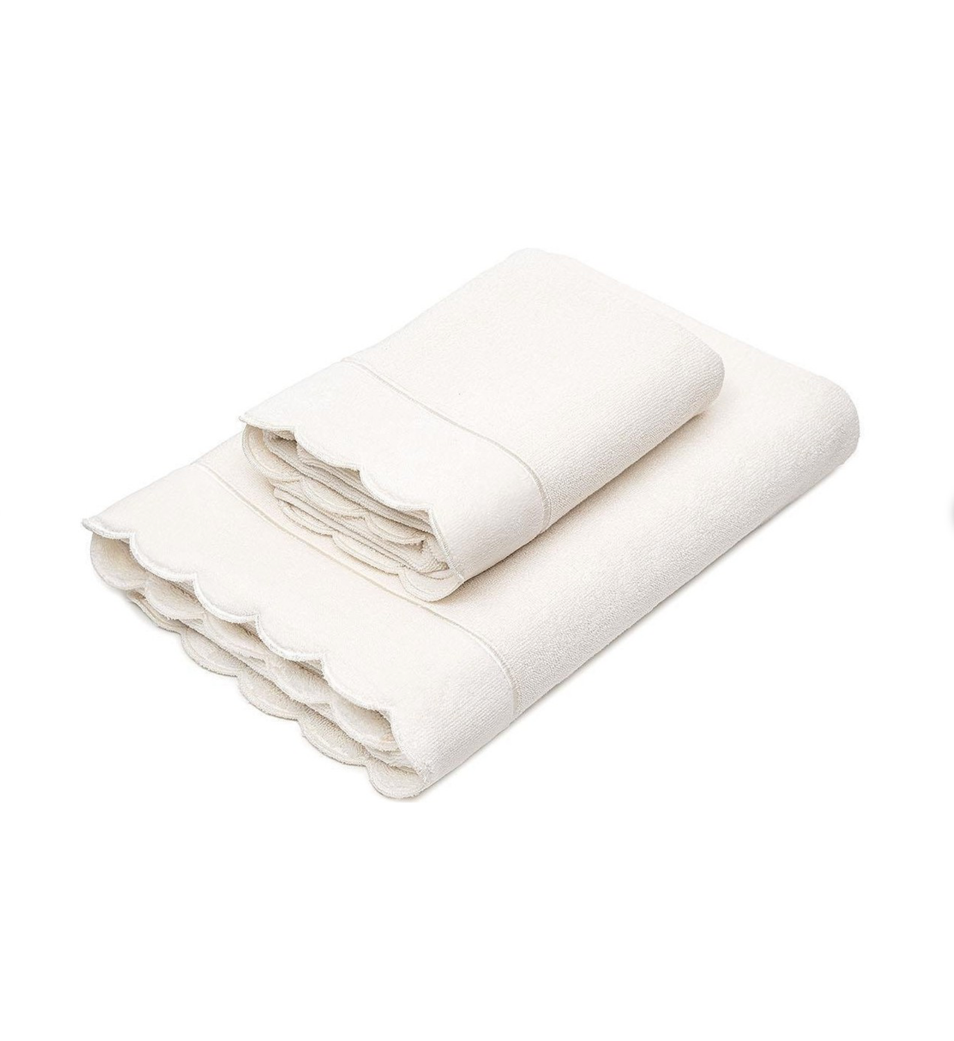 Ecocotton Arven 2-delige handdoeken Set 100% biologisch katoen met golfranden crème 50x90 + 80x150 Cm Set van 2