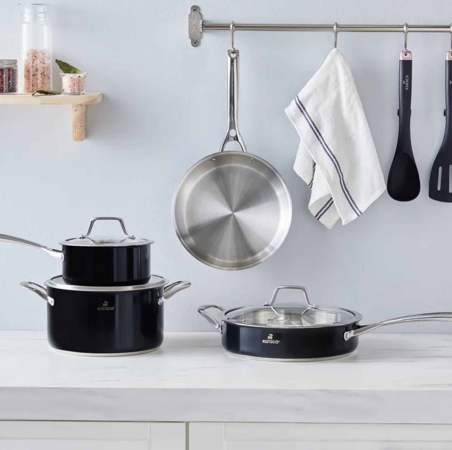 Karaca 7 Piece Stainless Steel Anthracite Cookware Set