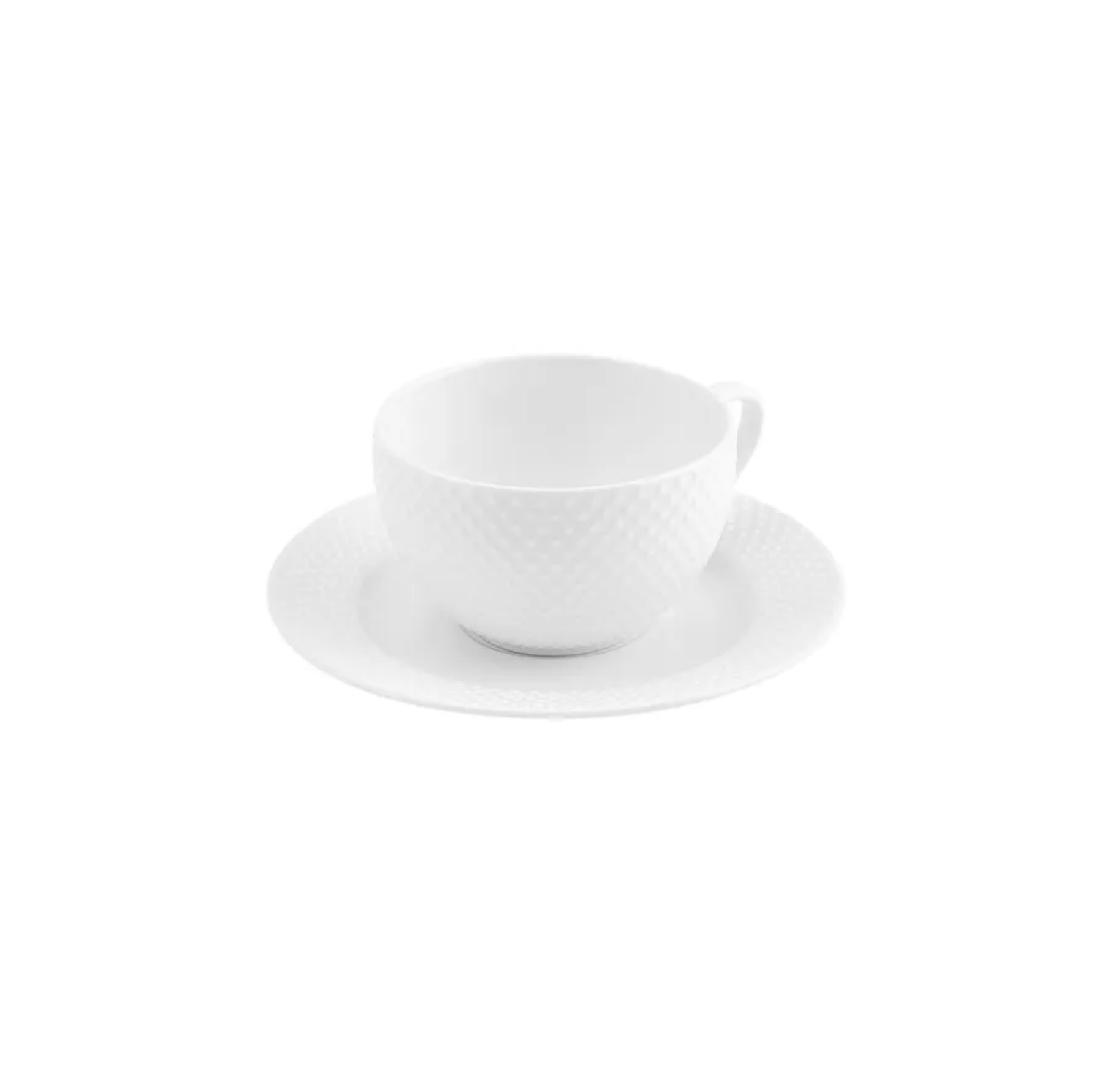 Karaca Punto for 4 Person Embossed Tea Cup and Saucer Set, 8 Piece, New Generation Bone, White, 220 ml