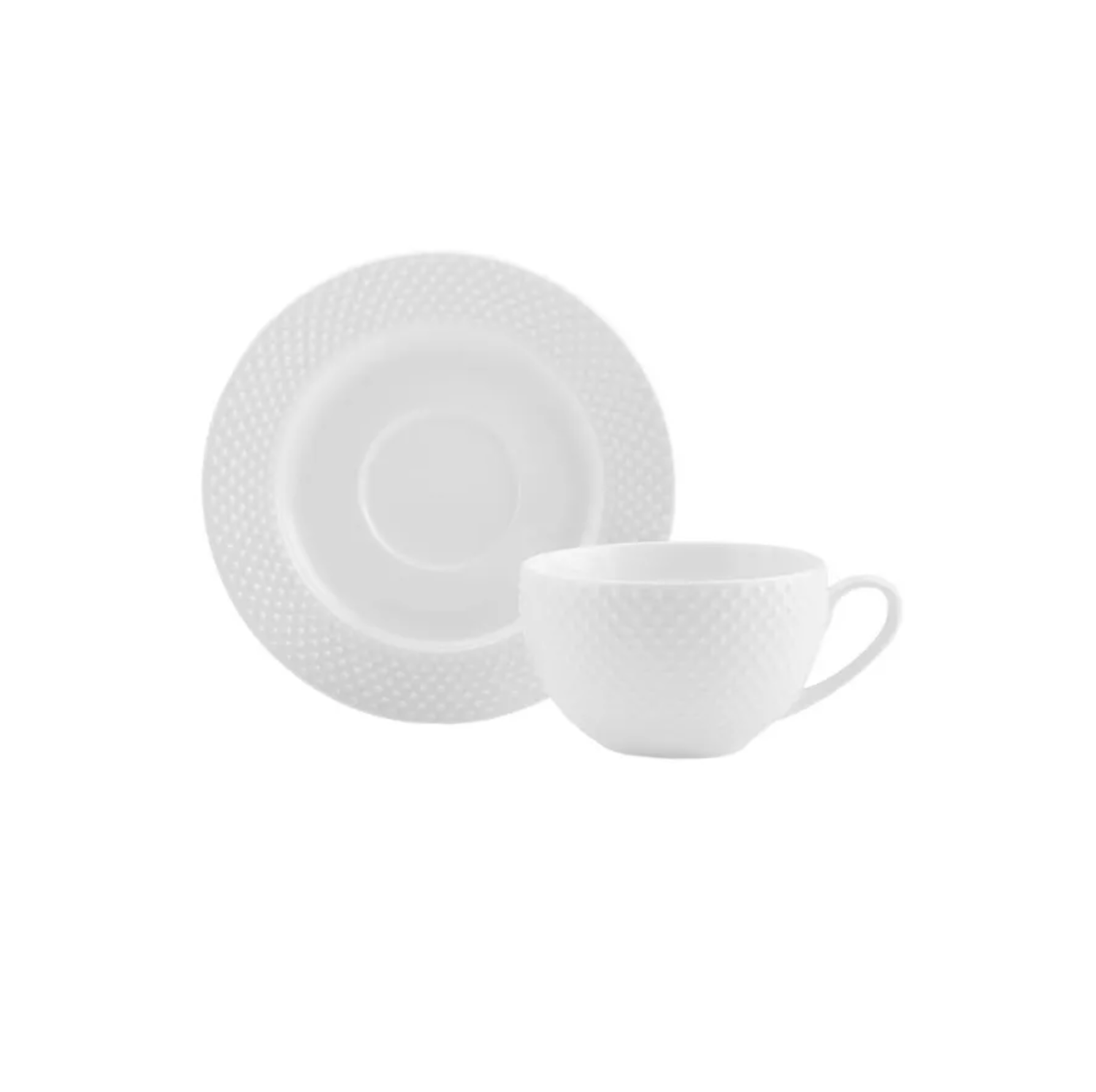 Karaca Punto for 4 Person Embossed Tea Cup and Saucer Set, 8 Piece, New Generation Bone, White, 220 ml