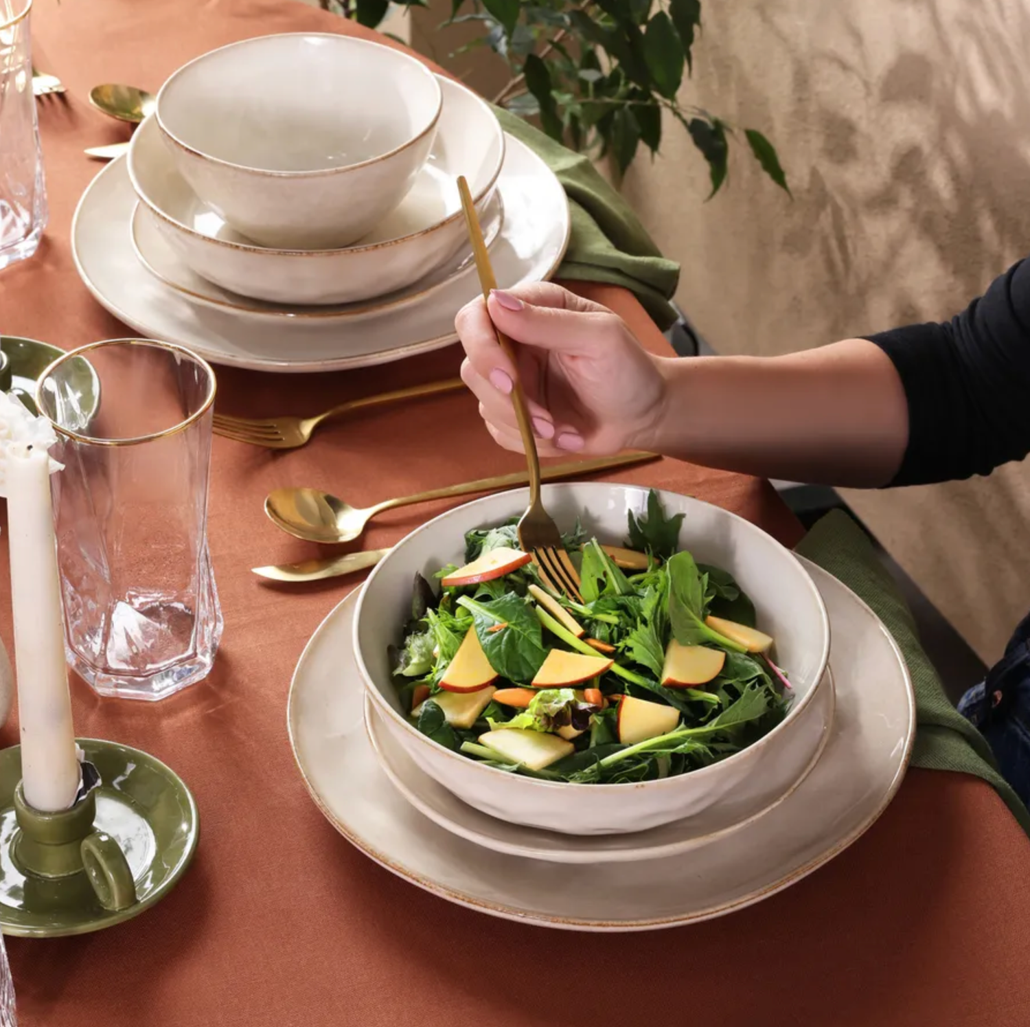 Karaca Aria Beige Reactive Dinner Set 6 Person, 24 pieces