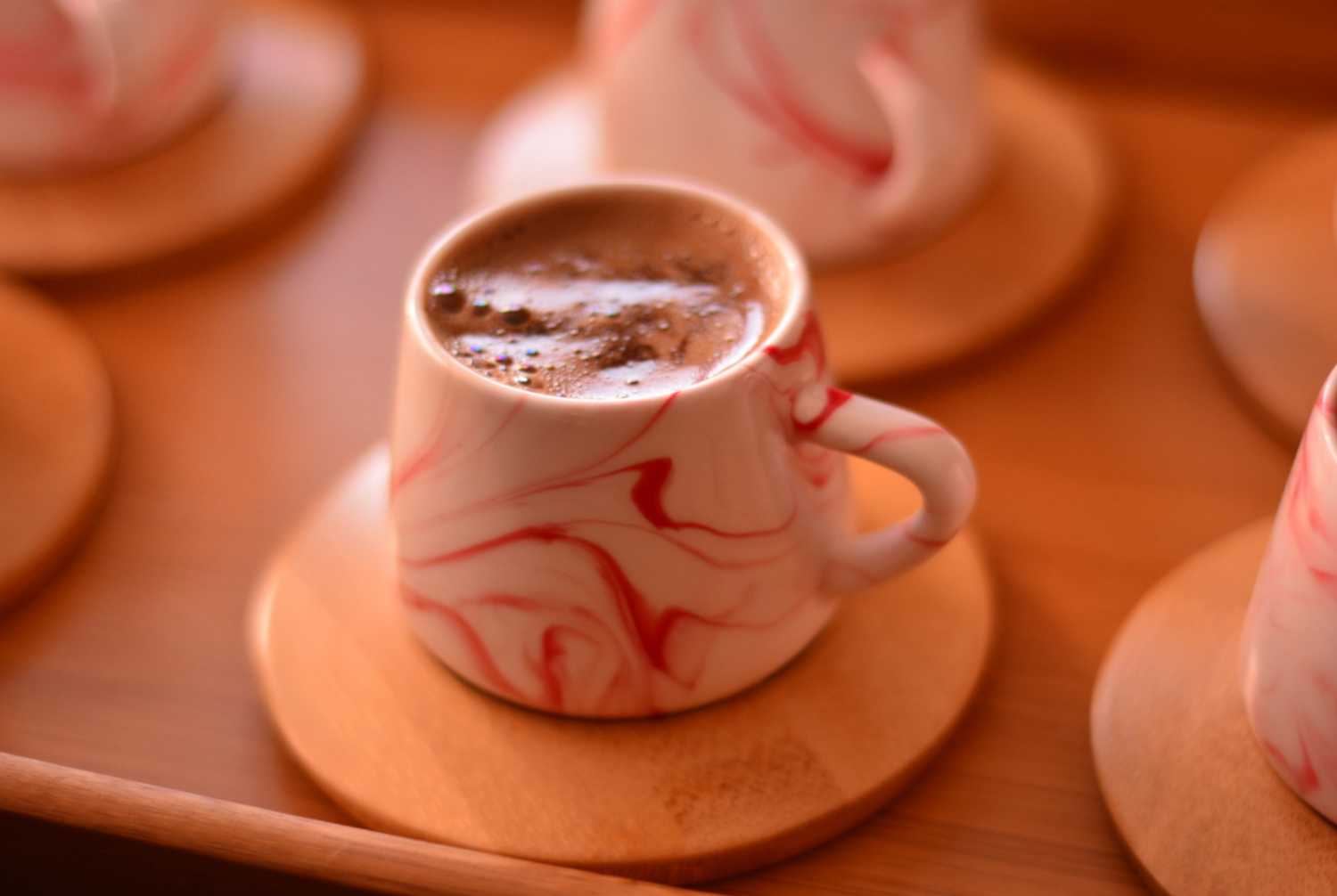 Bambum Ebru 6 Person Coffee Cup Set Red
