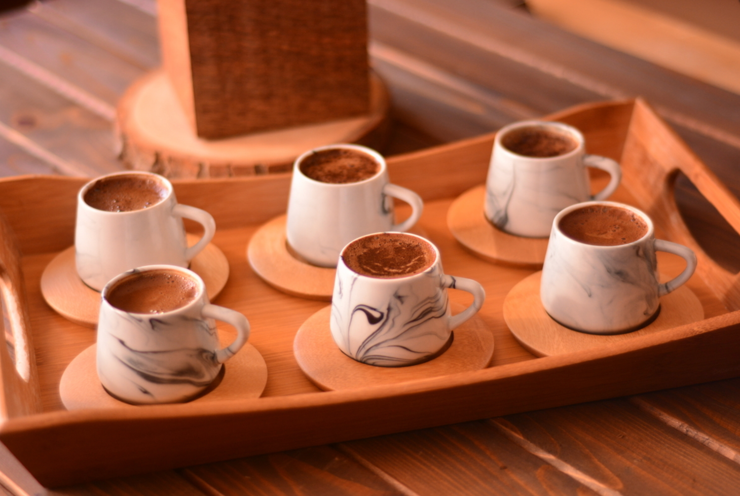 Bambum Ebru 6 Person Coffee Cup Set Blue