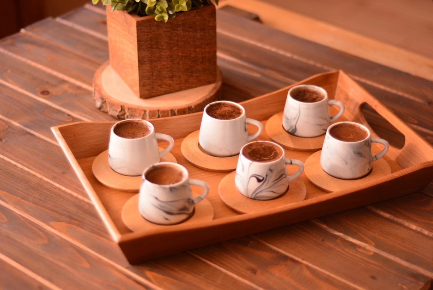 Bambum Ebru 6 Person Coffee Cup Set Blue