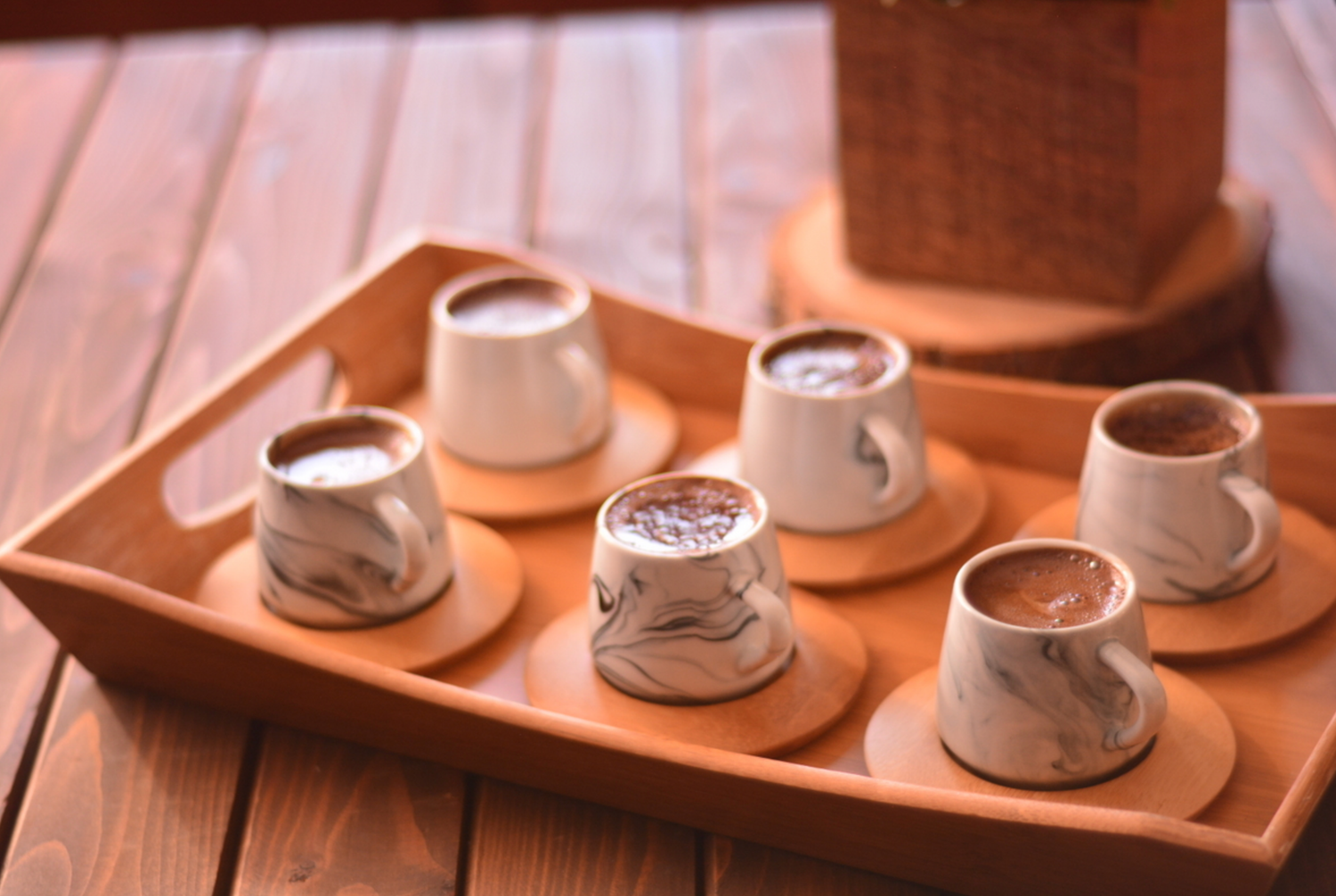 Bambum Ebru 6 Person Coffee Cup Set Blue