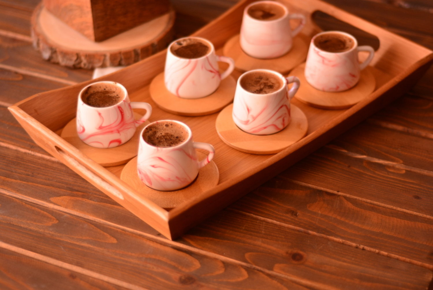 Bambum Ebru 6 Person Coffee Cup Set Red