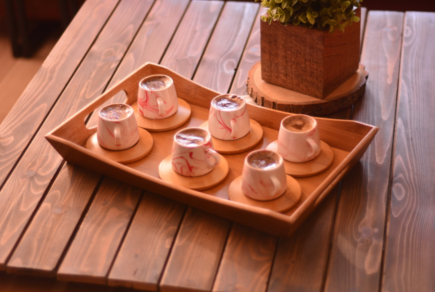 Bambum Ebru 6 Person Coffee Cup Set Red