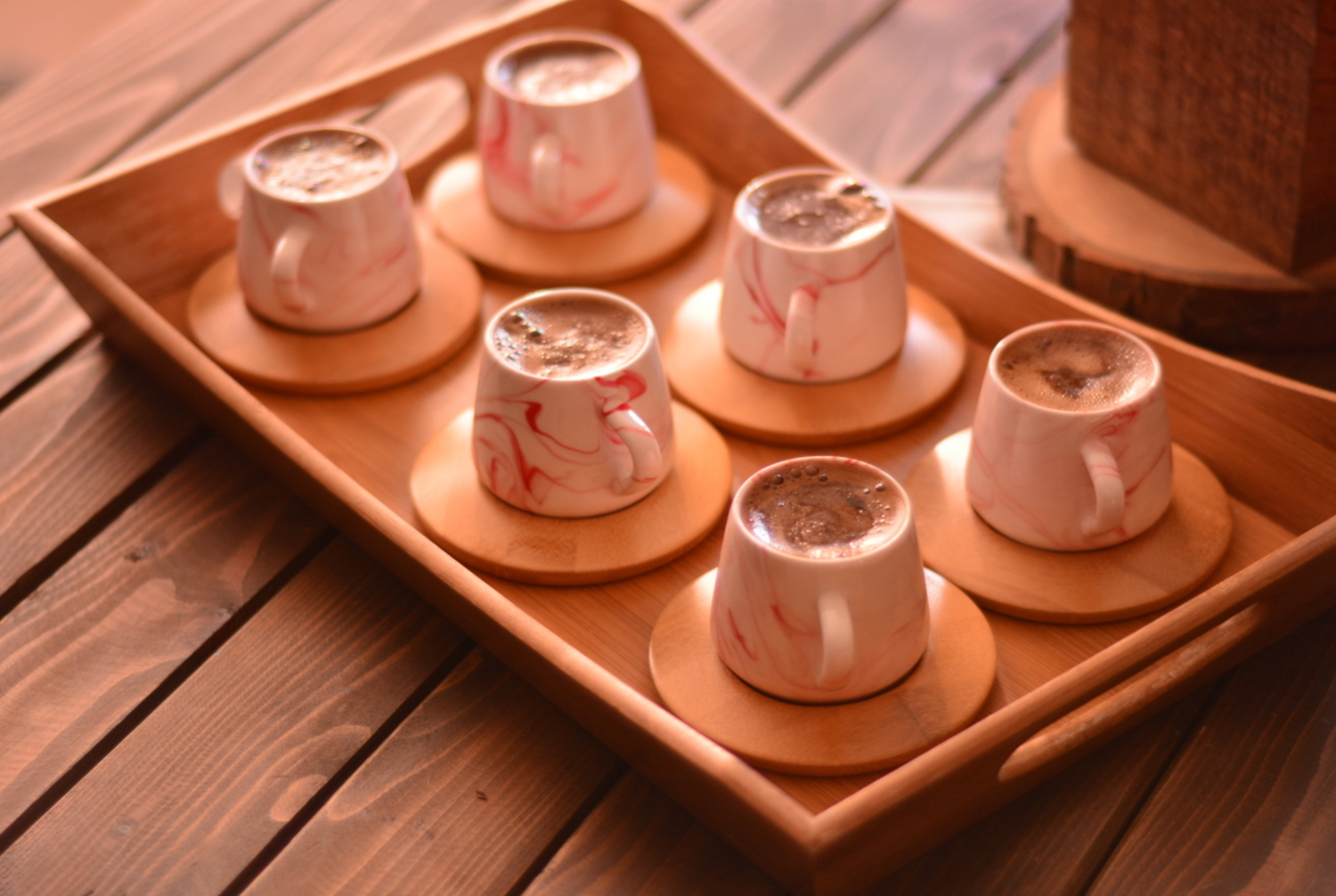 Bambum Ebru 6 Person Coffee Cup Set Red