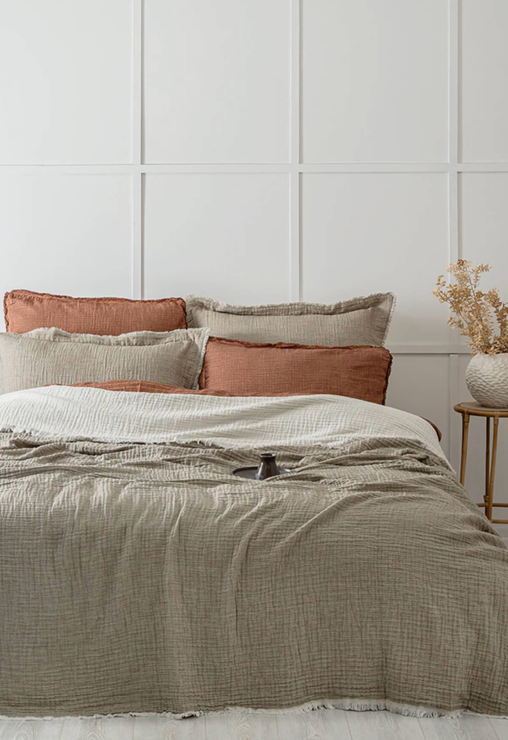 Ecocotton Muna Tweepersoons Sprei Set 100% Organisch Katoen Inject Groen-Creme 240x260 cm