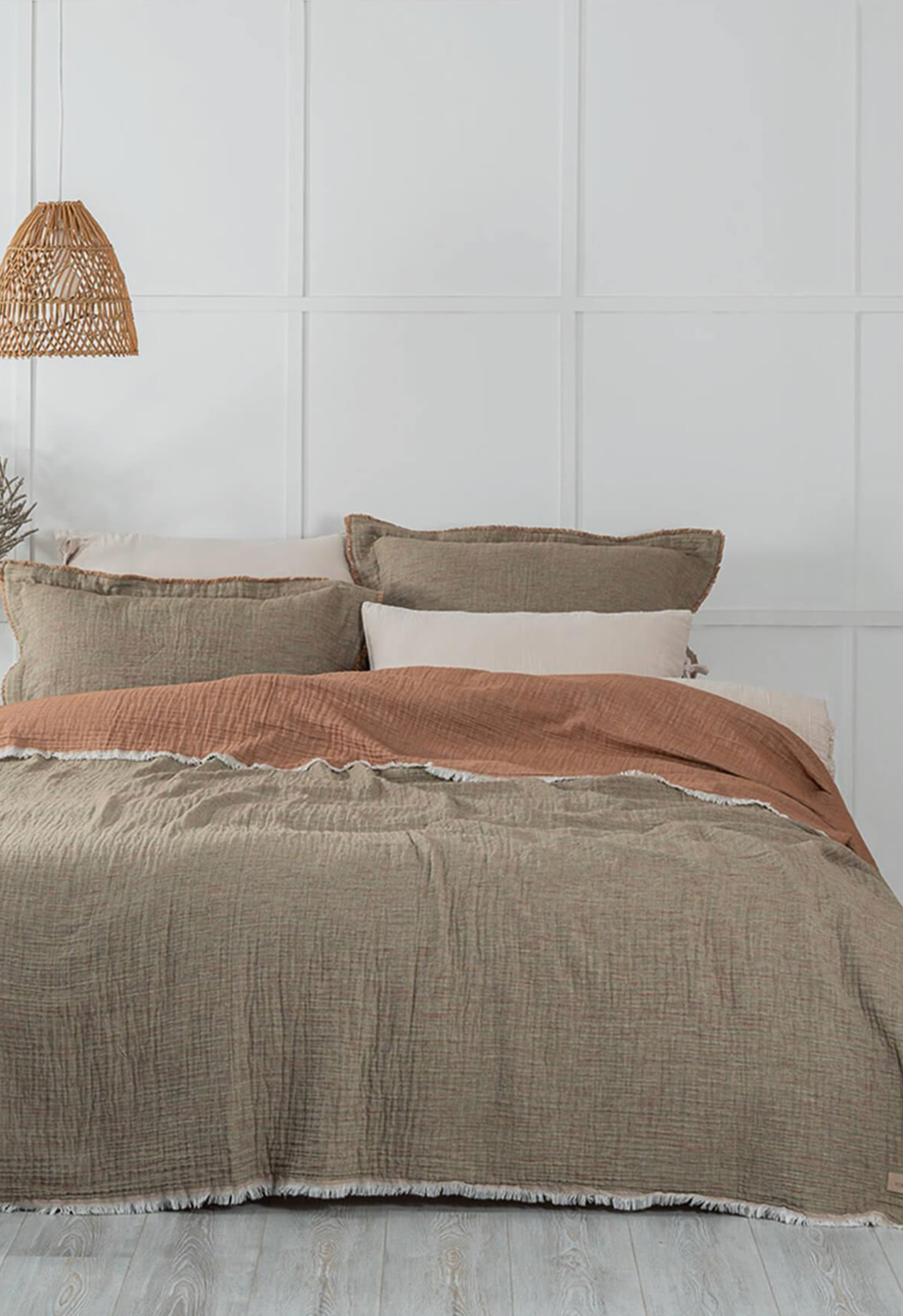 Ecocotton Muna Tweepersoons Sprei Set 100% Organisch Katoen Inject Groen-Terra 220x240cm