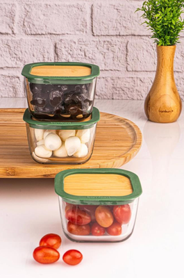 Bambum Trios - 3-Piece Breakfast Set with Closed Lid Small Green