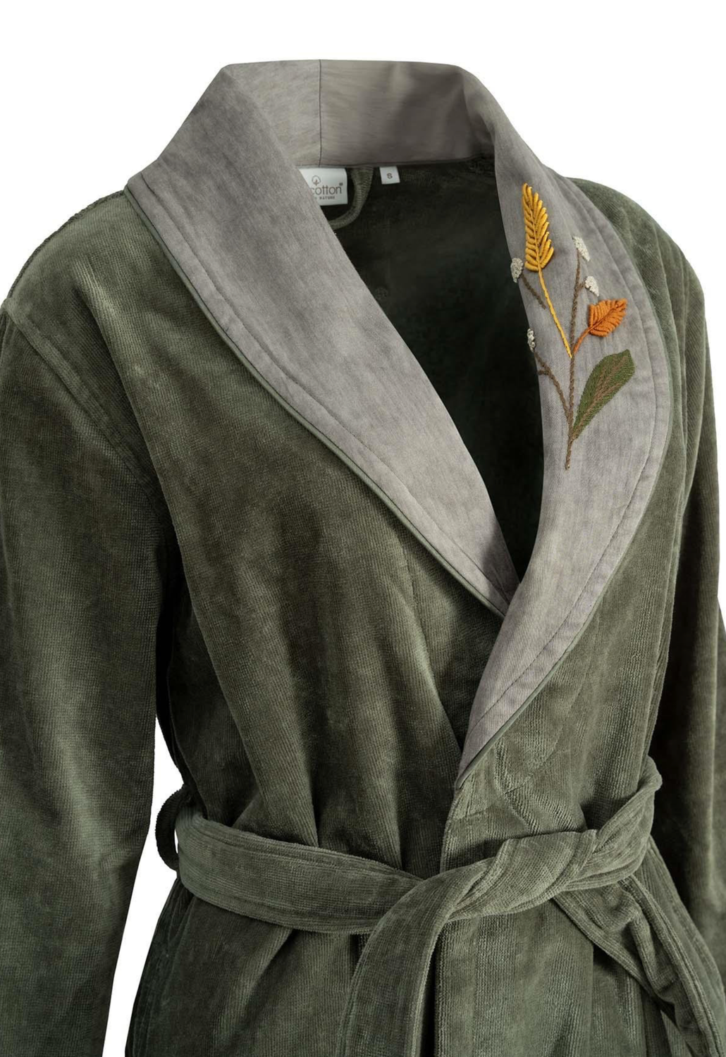 Ecocotton Farah Family Bathrobe Set 100% Organic Cotton Embroidered Green/Brown - M/L