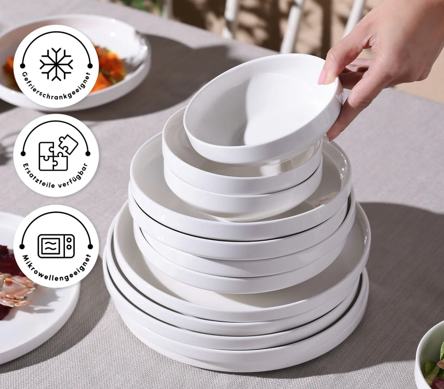 Karaca Felix 6-persoons servies, 18-delig, porselein, wit
