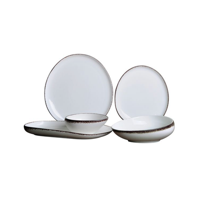 Bricard Porcelain Royan 6-Person | 25-Piece Dinnerware Set White - Brown