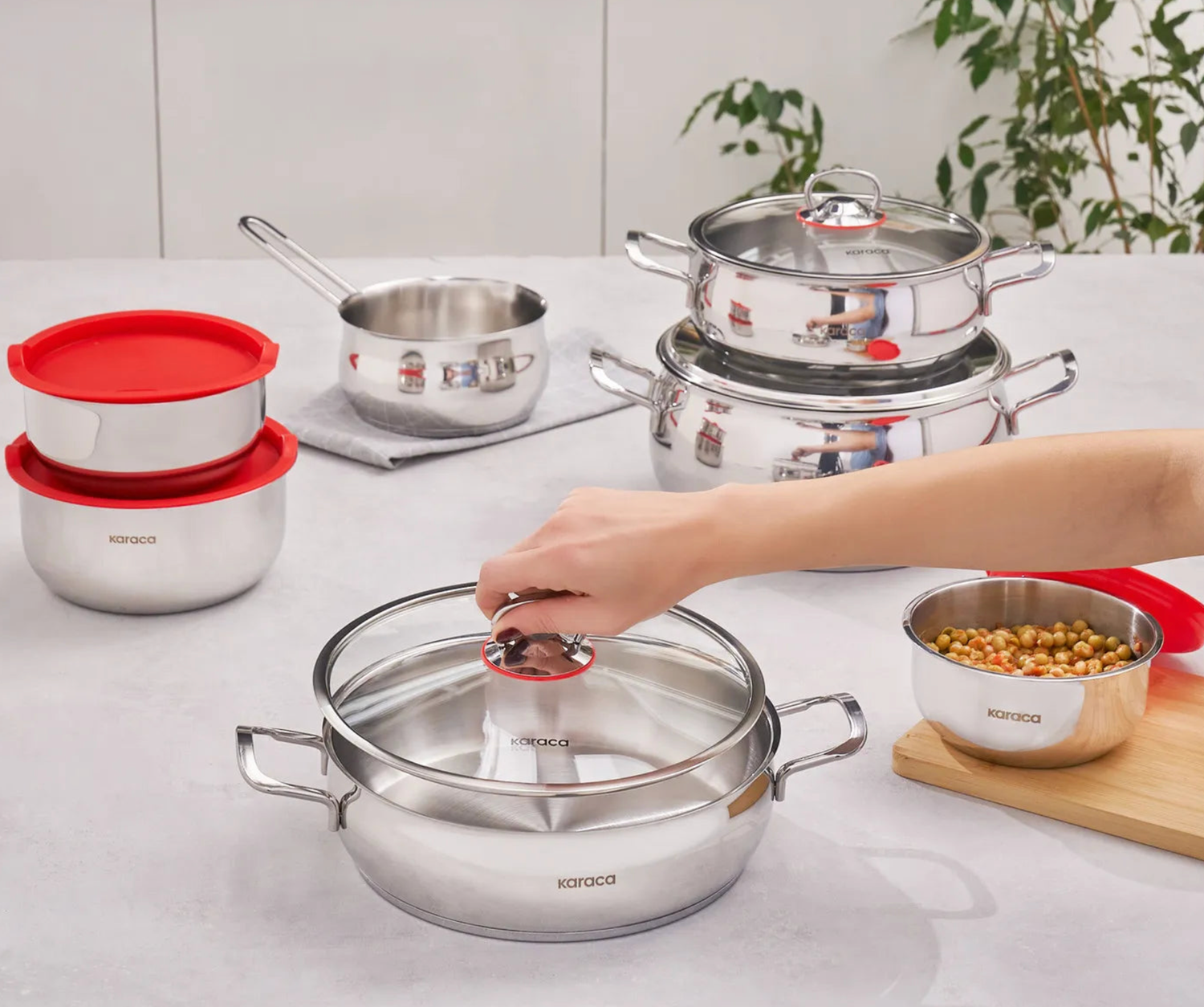 Karaca Induction Steel Pot Set and Storage Container, 13 Piece