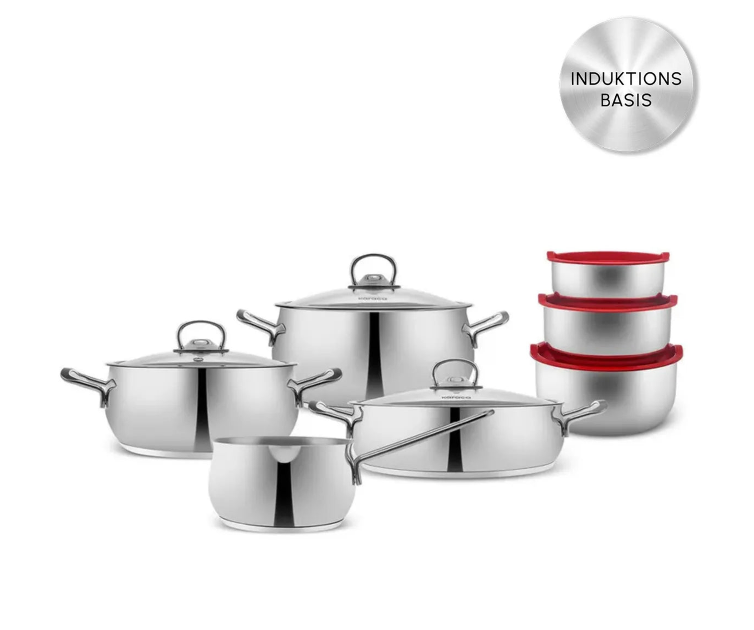 Karaca Induction Steel Pot Set and Storage Container, 13 Piece