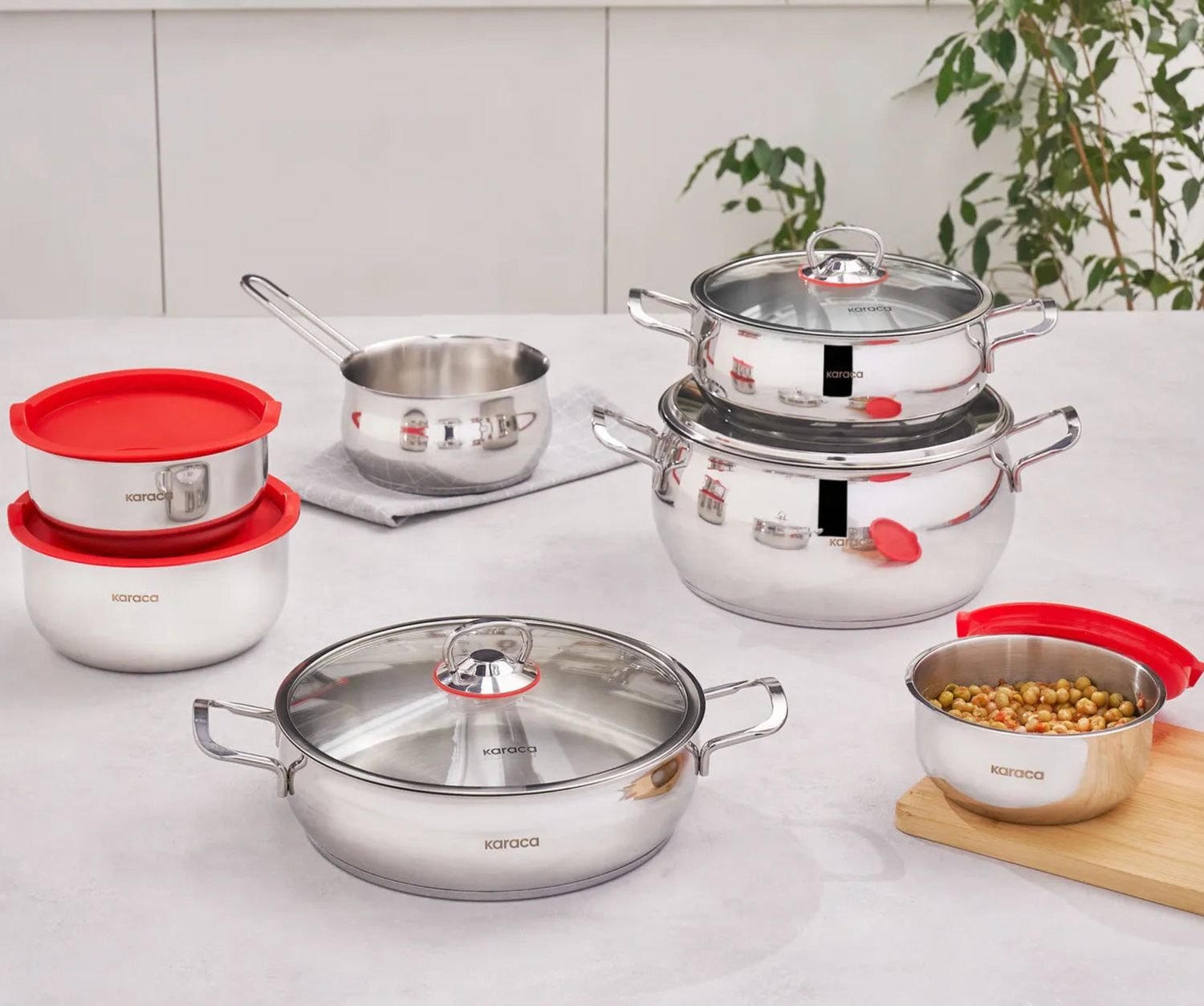 Karaca Induction Steel Pot Set and Storage Container, 13 Piece