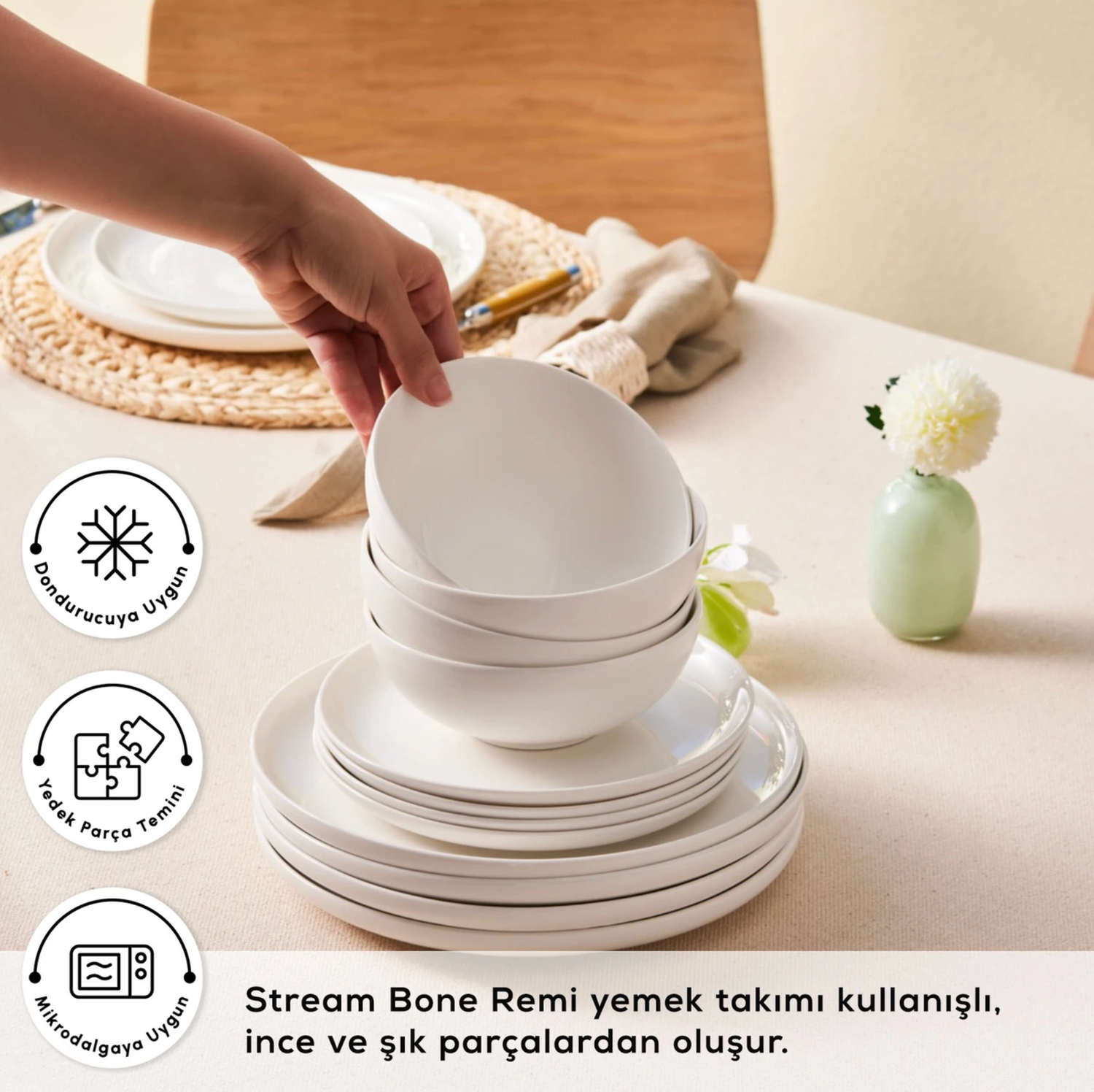 Karaca Stream Bone Remi 18 Piece 6 Person Dinner Set