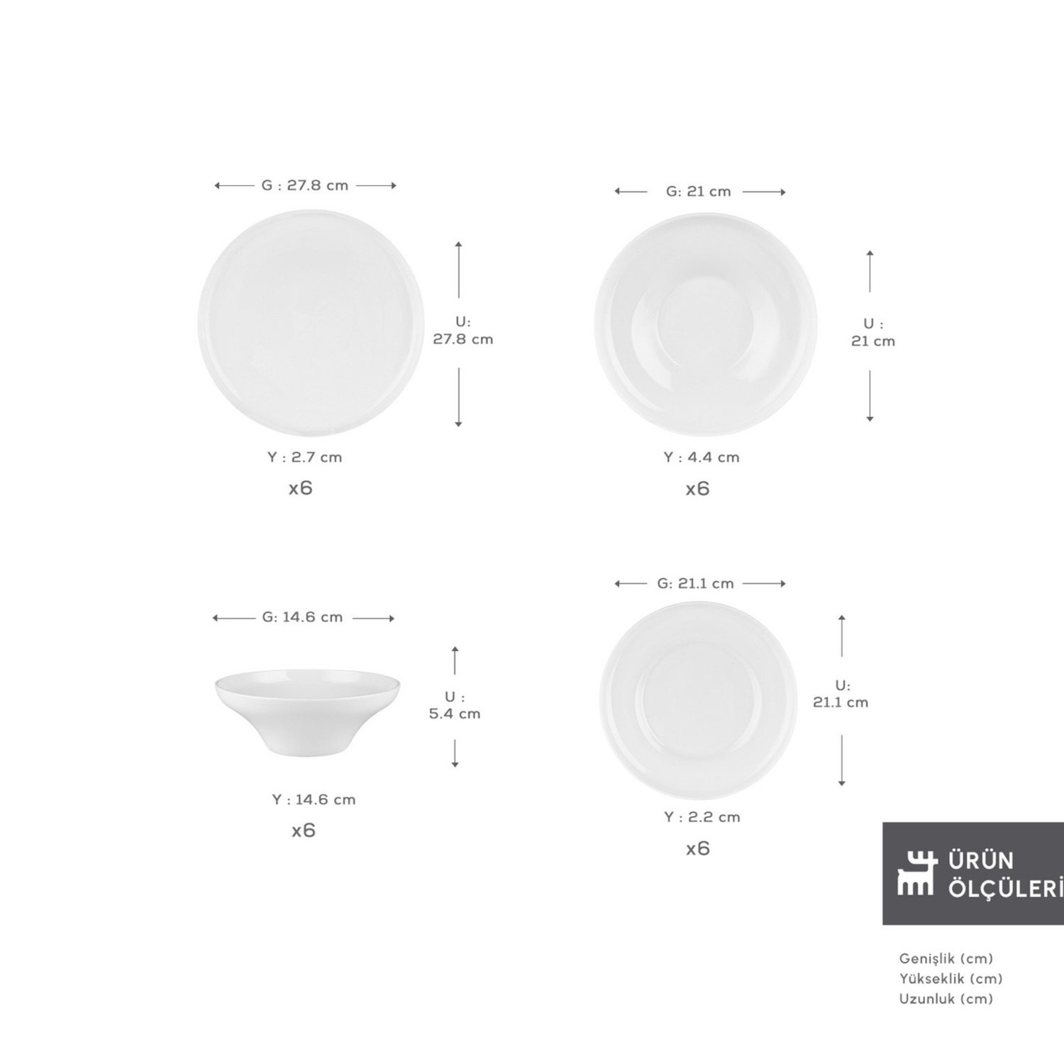 Karaca Streamline Selene 24 Piece Dinnerware Set for 6 Person, White