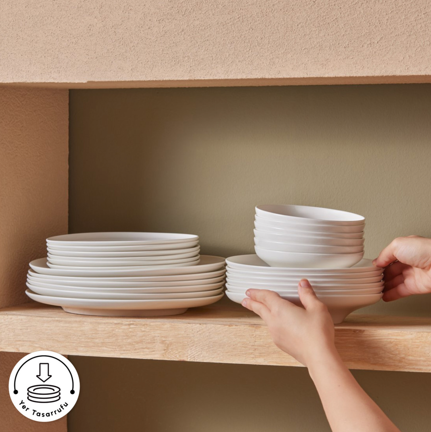 Karaca Streamline Selene 24 Piece Dinnerware Set for 6 Person, White