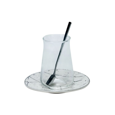 Bricard Marble Tea Set | White - Silver 18-Piece