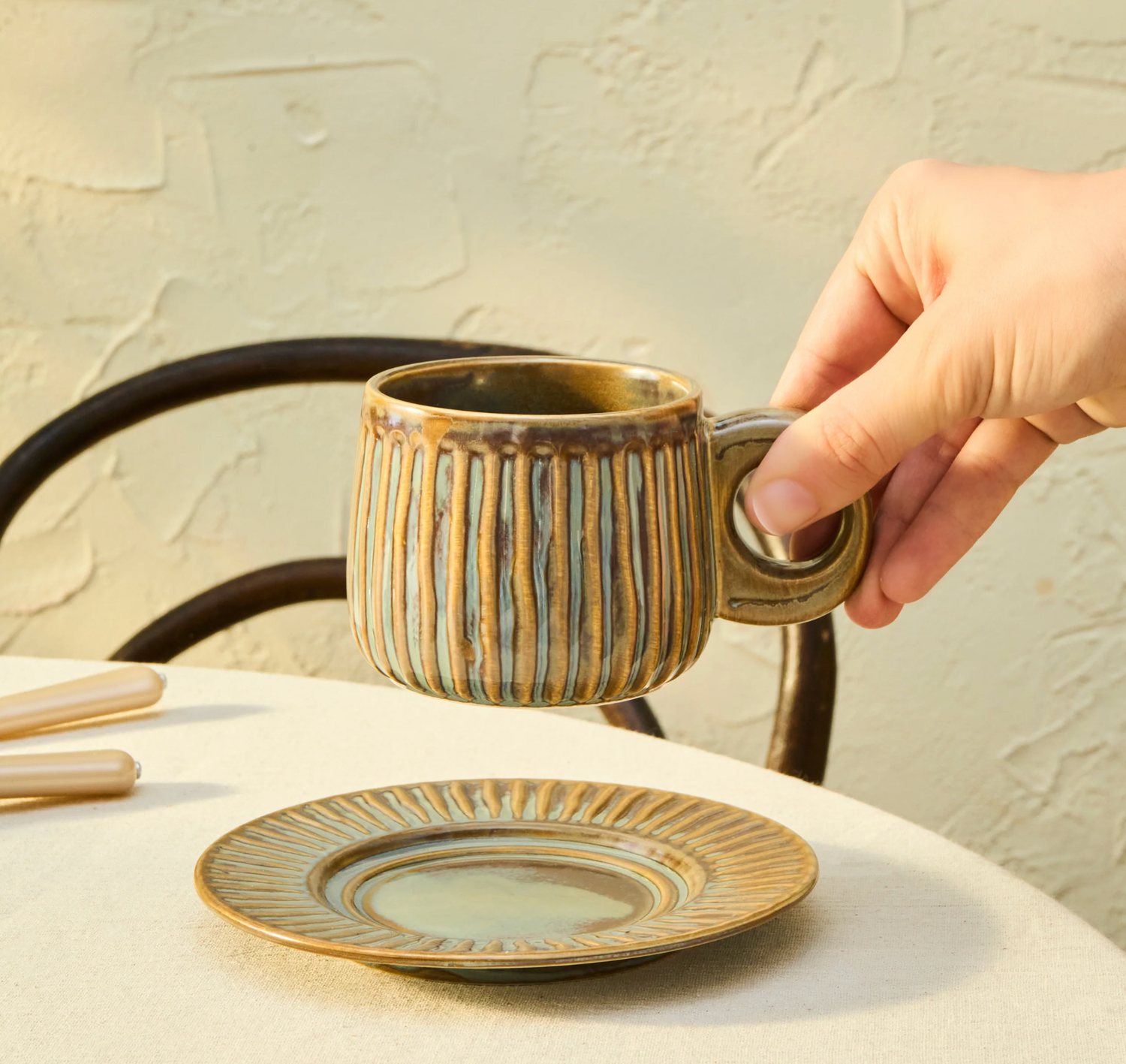 Karaca Arthur Green &amp; Blue teacup set for 2 persons, 260 ml