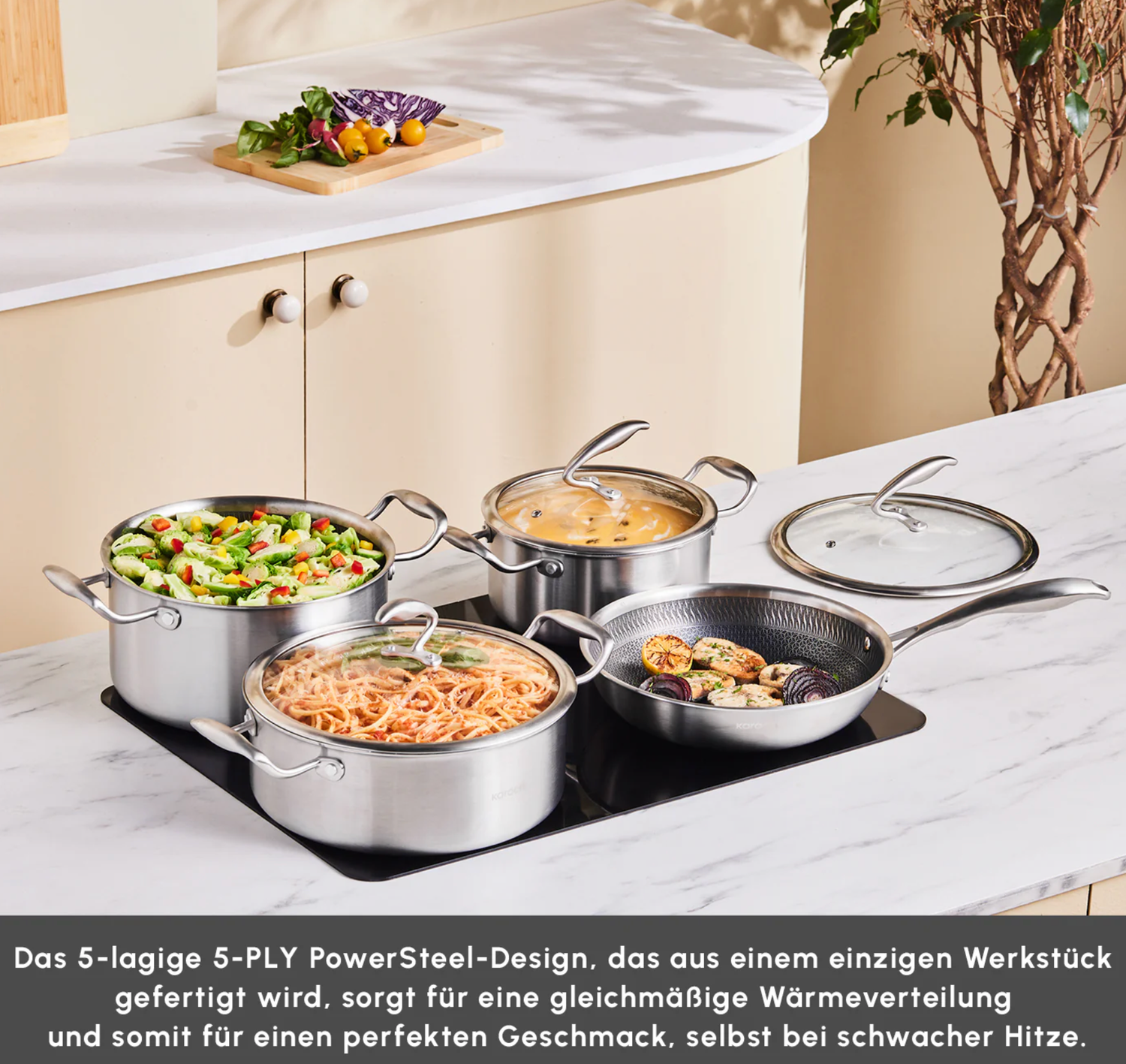 Karaca 5Ply PowerSteel 316+ Cookware Set, 7 Piece