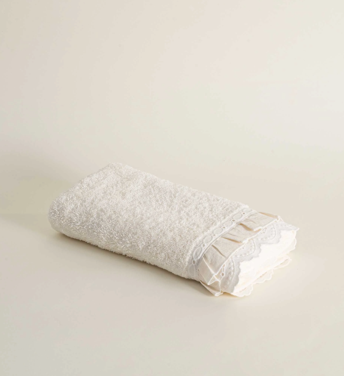 Ecocotton Alessa Hand Face Towel 100% Organic Cotton Lace Cream 50x90 Cm