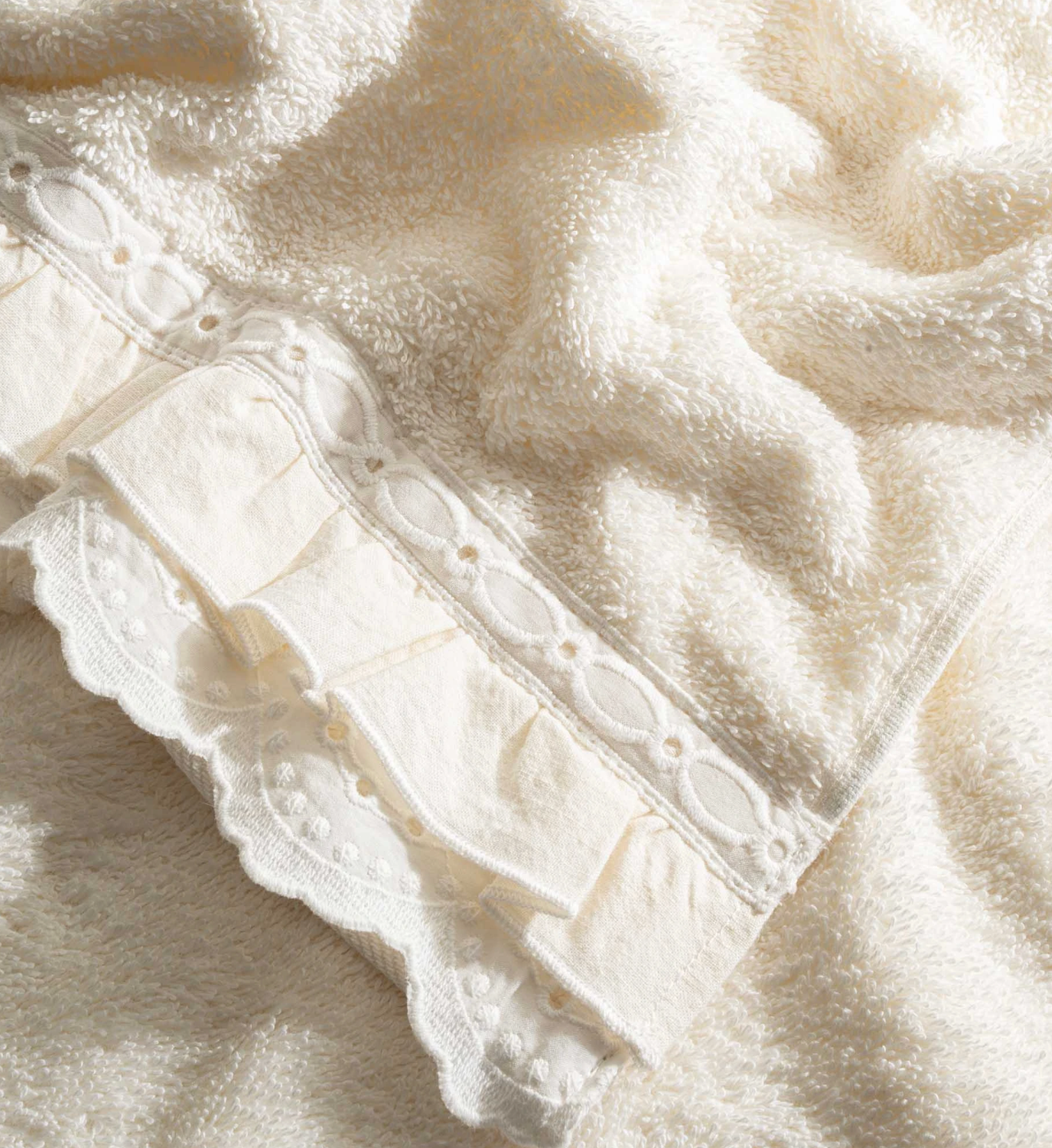 Ecocotton Alessa Hand Face Towel 100% Organic Cotton Lace Cream 50x90 Cm