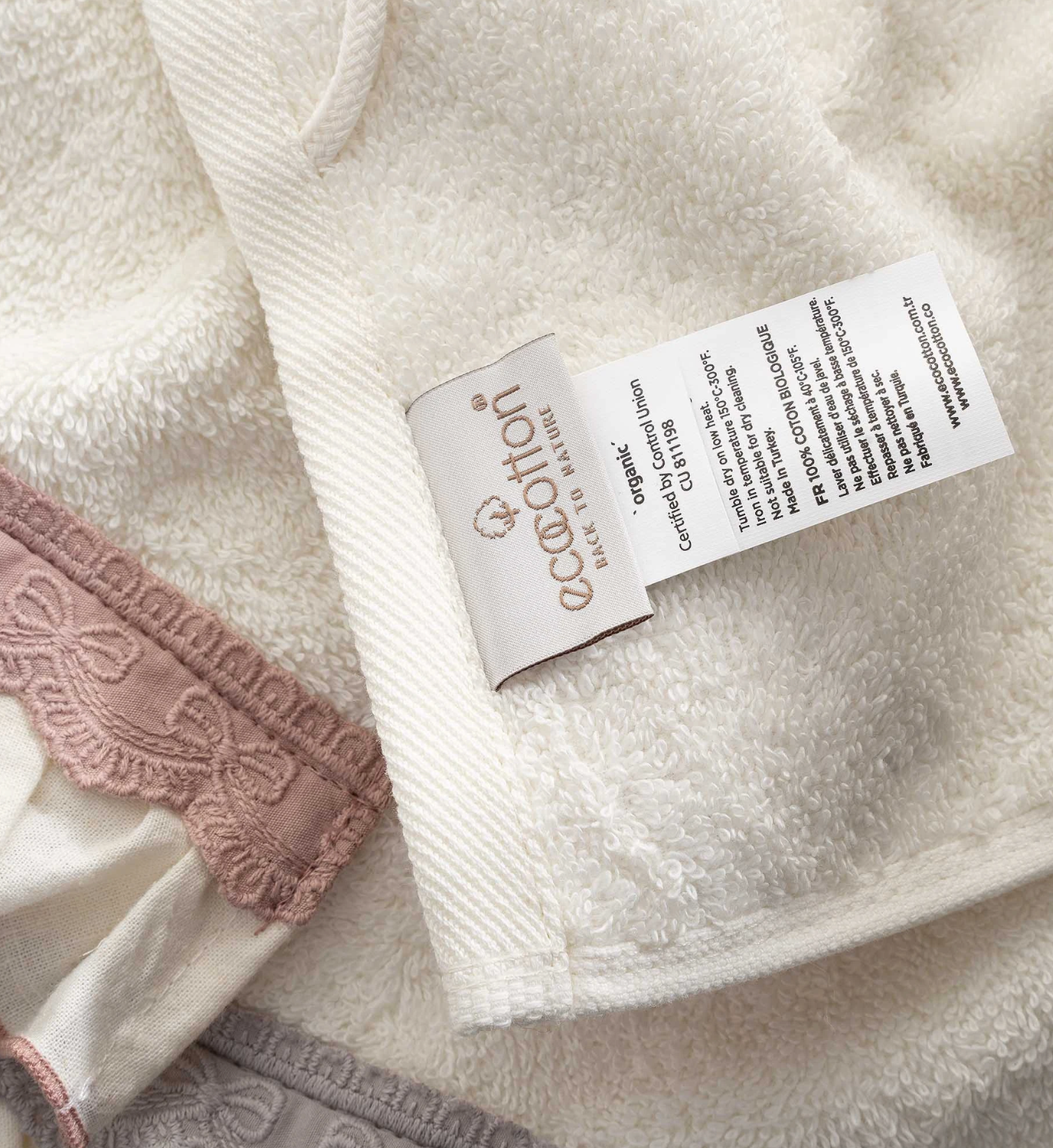 Ecocotton Alessa 3-Piece Drying Towel 100% Organic Cotton Lacy Cream-Powder-Gray 30X50 Cm