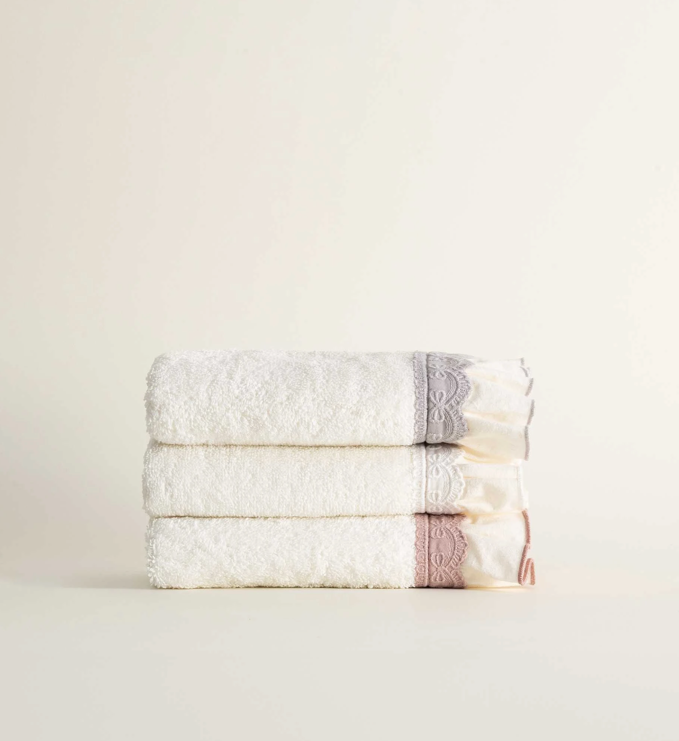 Ecocotton Alessa 3-Piece Drying Towel 100% Organic Cotton Lacy Cream-Powder-Gray 30X50 Cm