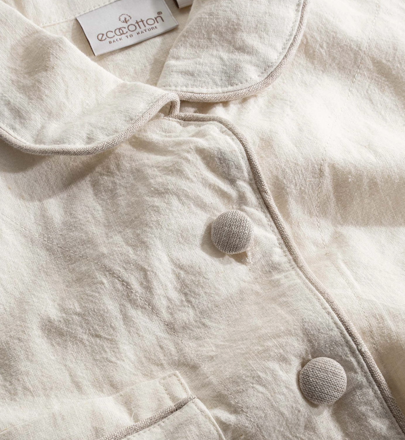 Ecocotton Reya Vrouwen Pyjama Set 100% Organisch Katoen Linnen Crème