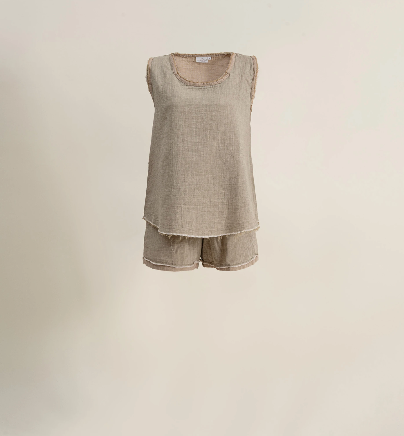 Ecocotton Melsa Women&#39;s Pajama Set With Short 100% Organic Cotton Muslin Beige