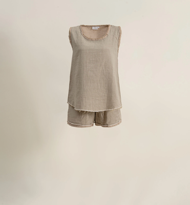 Ecocotton Melsa Women&#39;s Pajama Set With Short 100% Organic Cotton Muslin Beige