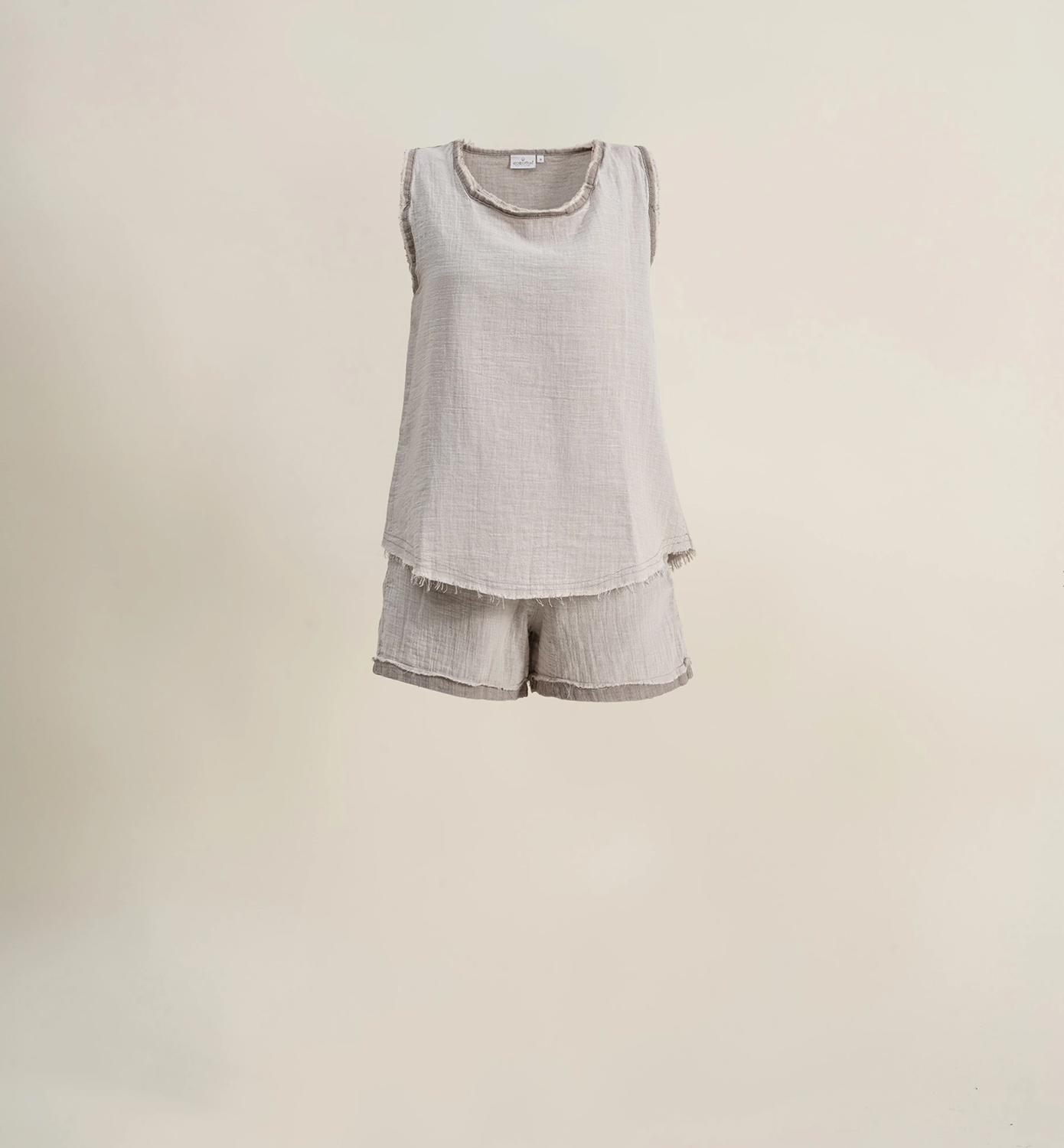 Ecocotton Melsa Women&#39;s Pajama Set With Short 100% Organic Cotton Muslin light gray