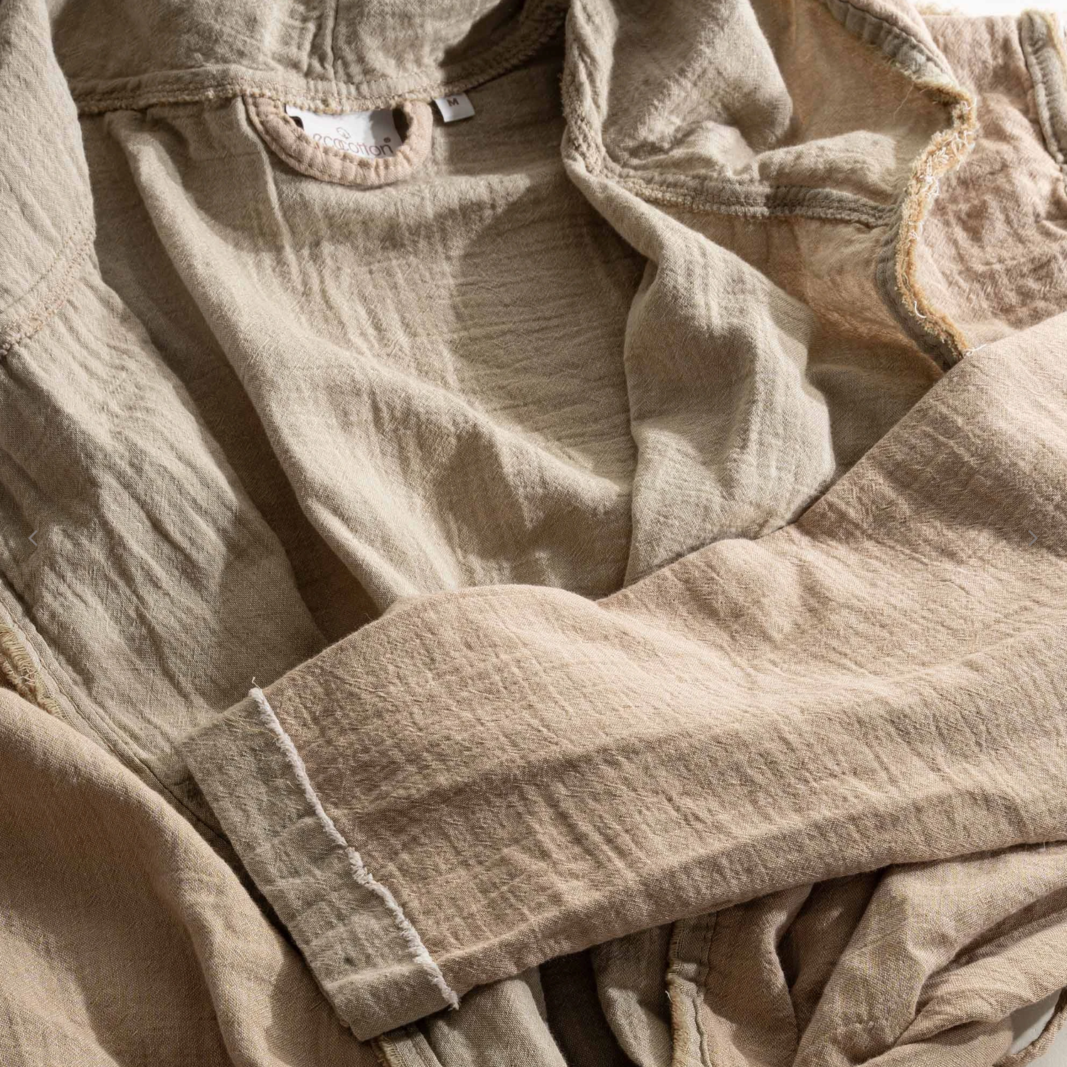 Ecocotton Melsa Men&#39;s Morning Dress 100% Organic Cotton Muslin Beige