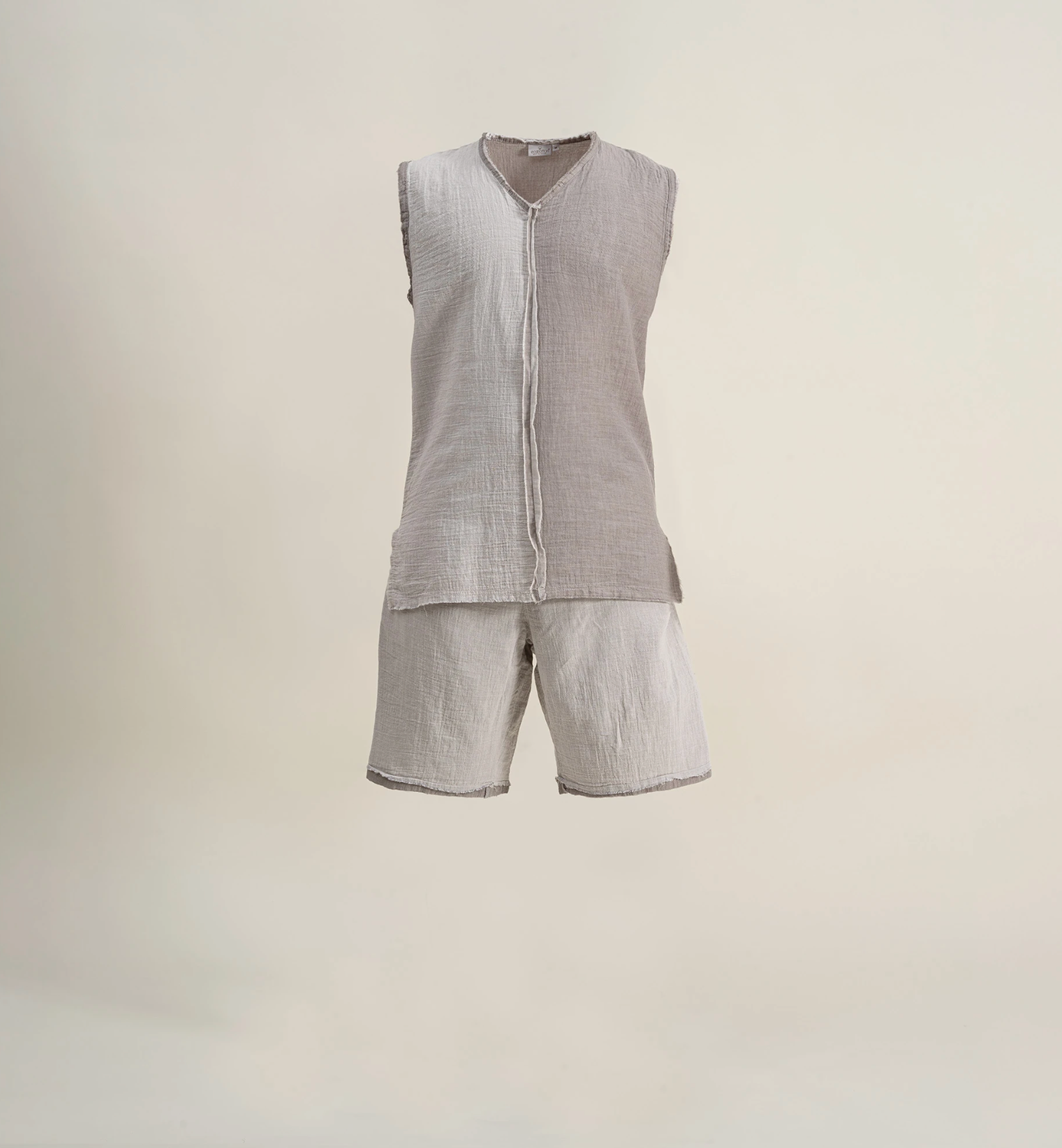 Ecocotton Melsa Men&#39;s Pyjama Set With Shorts 100% Organic Cotton Muslin Light Gray