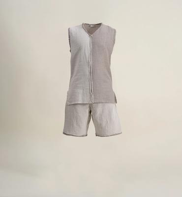 Ecocotton Melsa Men&#39;s Pyjama Set With Shorts 100% Organic Cotton Muslin Light Gray